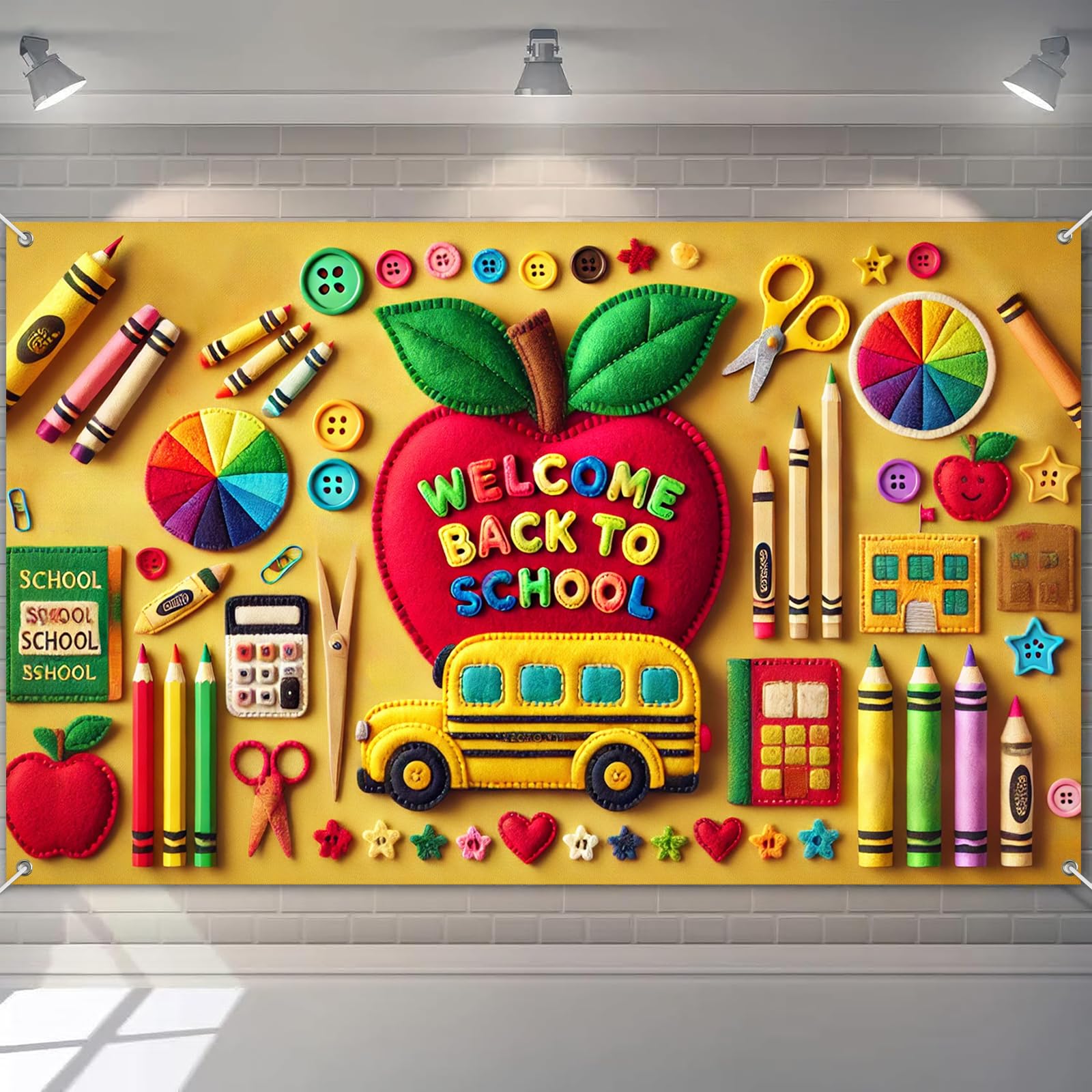 BlissYard Welcome Back to School Banner Hanging Decor Apple Bus Stationery Scene Decoration 71x43 Inches for Classroom Party Supplies Photo Backdrop
