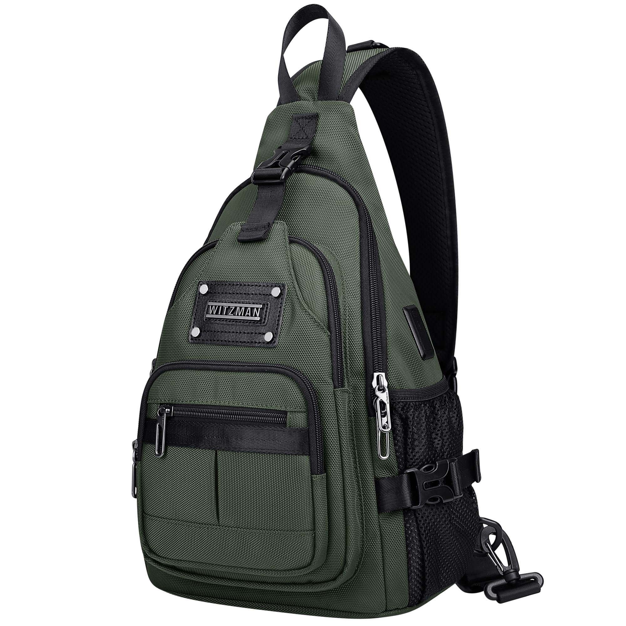 WITZMAN Umhängetasche für Herren 19L Reise Sling Bag mit USB-Ladeport | Schultertasche und Brusttasche Wasserabweisend Mehrere Fächer Passt 9,7 Zoll iPad für Alltag Outdoor und Arbeit,B735