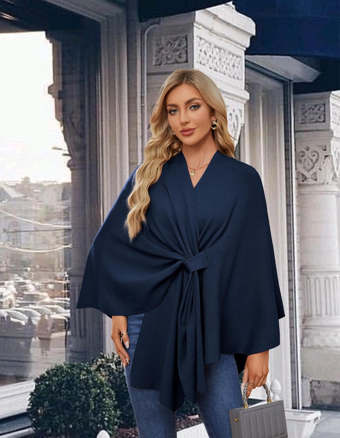 PULI Women's Elegant Shawl Wraps Soft Open Front Poncho Sweater for Spring Fall Winter - Image 3