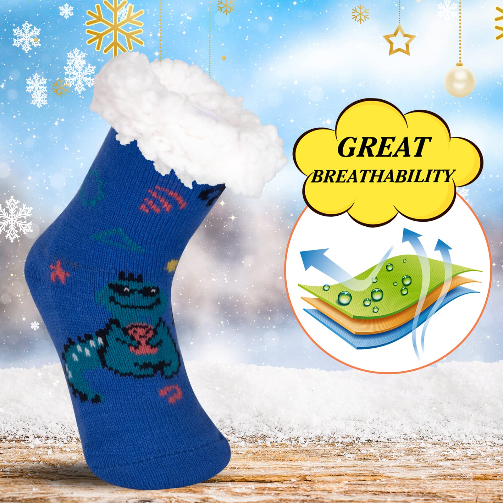 FENELY 3 pares de calcetines de invierno para niños de 2-4/4-6/6-8, térmicos, cálidos, antideslizantes, regalos para Navidad
