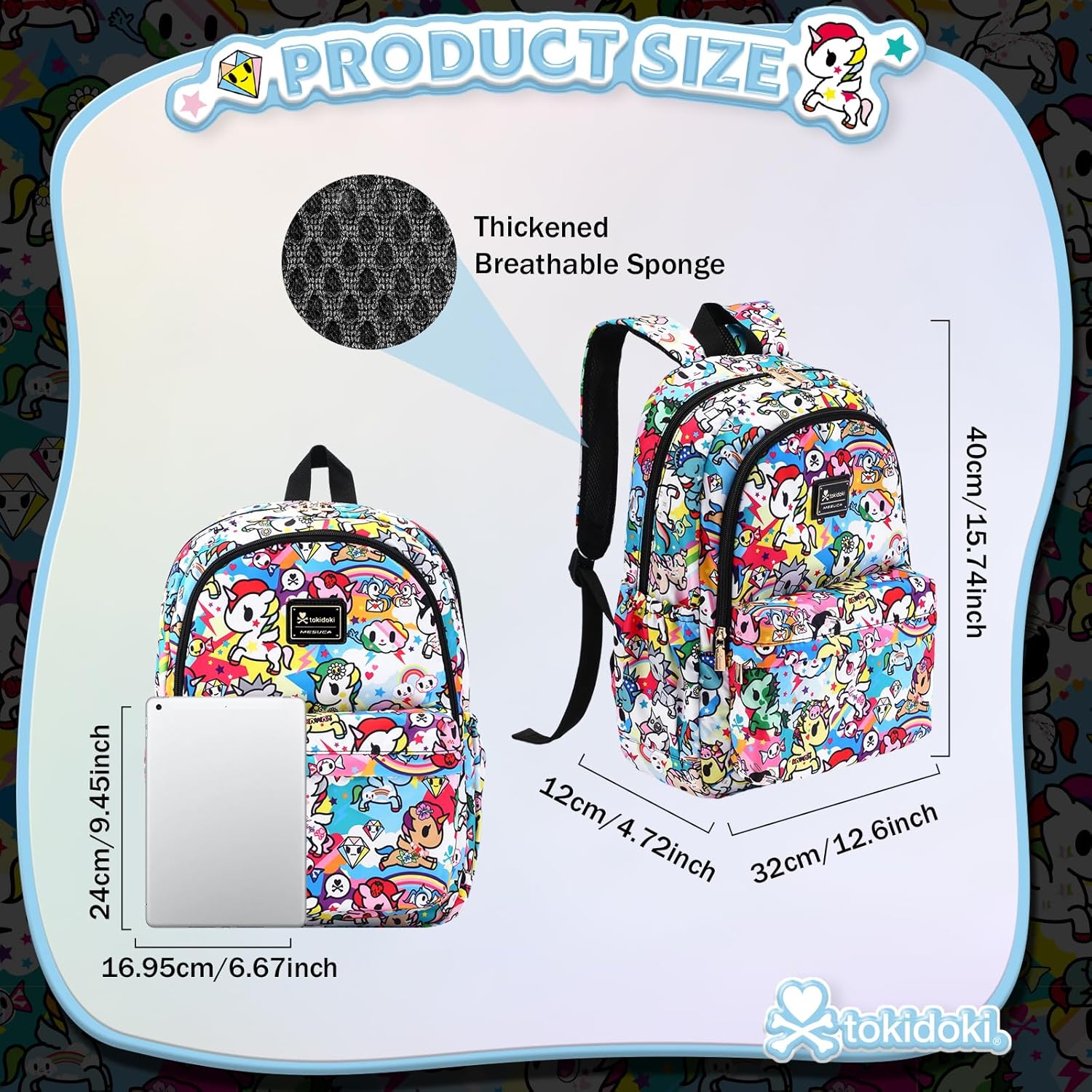 Tokidoki Backpack with Unicorno Keychain Travel Backpack for Women Casual Daypack for Work Weekender Business (BPK_unicorno-01)