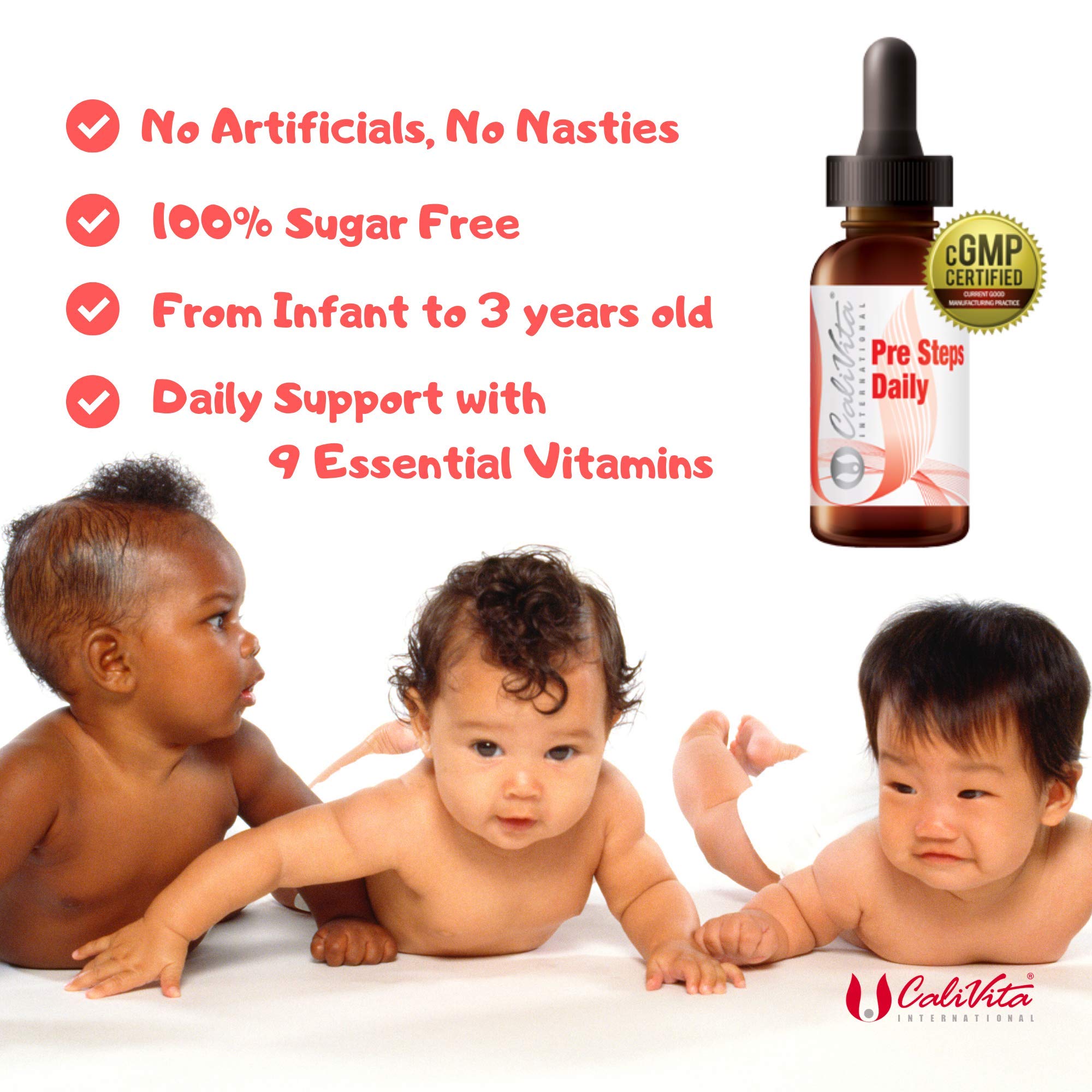 Liquid Multivitamin Drops for Infants & Children Pre Steps Daily Sugar Free, Non GMO, No