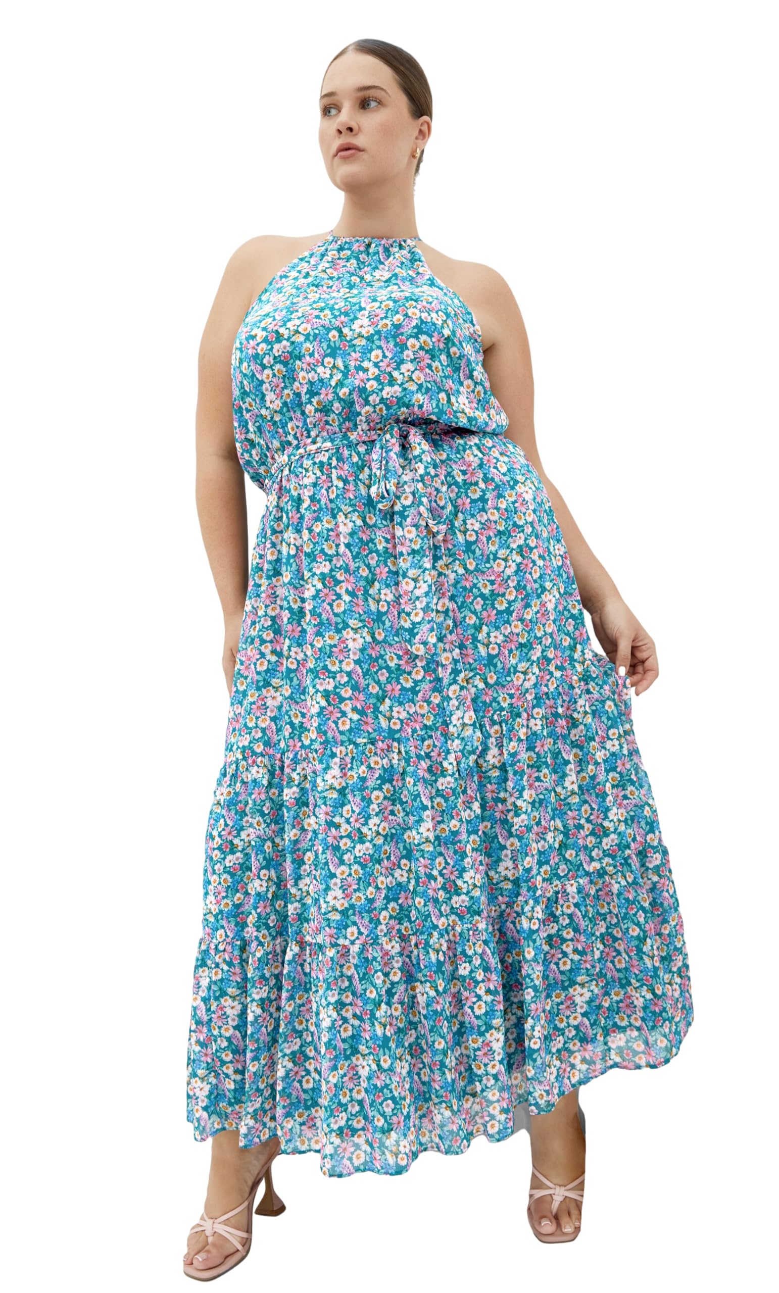 city chic women's plus size dress - lidia print halter neck maxi, xl