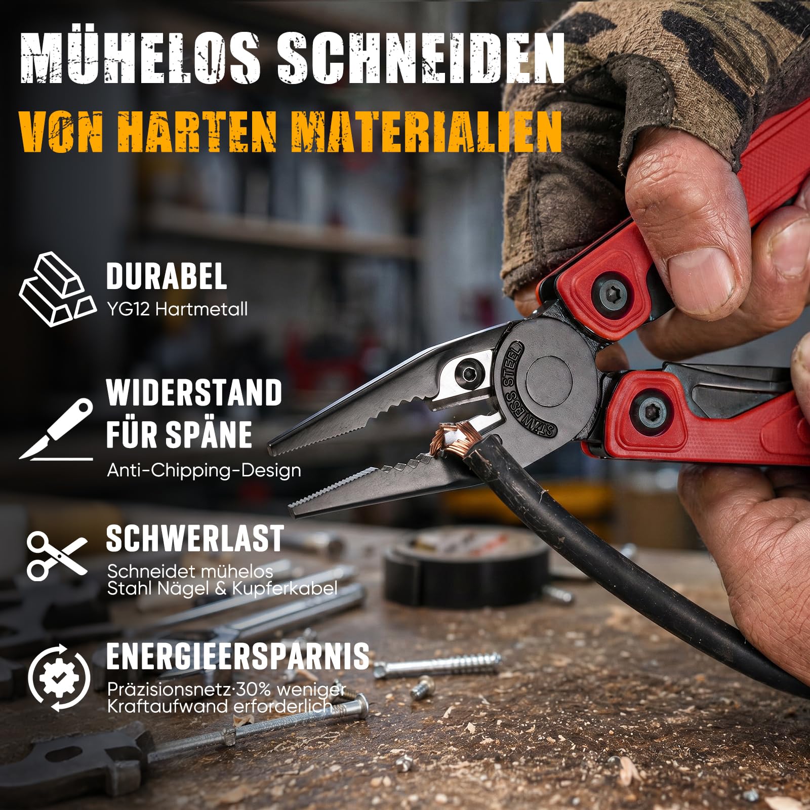 BIBURY 25-in-1 Multitool Multifunktionszange, YG12 Hartmetall-Schneide, G10-Griff, 3Cr13 Edelstahl, Outdoor Camping Werkzeug inkl Bitsatz und Nylontasche, für Fahrrad, DIY und Reparatur