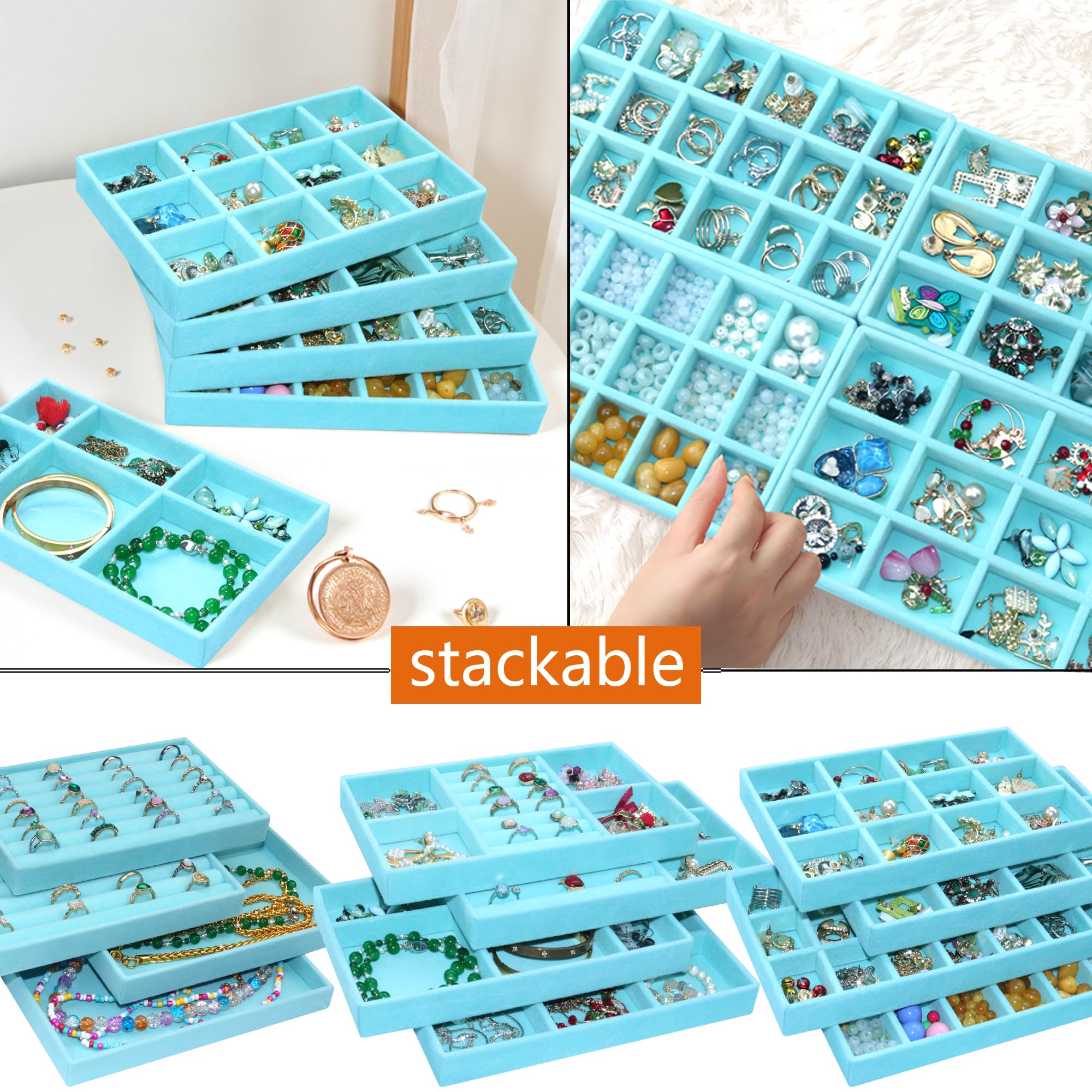 12 bandejas de terciopelo para joyas, organizador de joyas, collares, pulseras, pendientes, anillos, broches, relojes, color azul