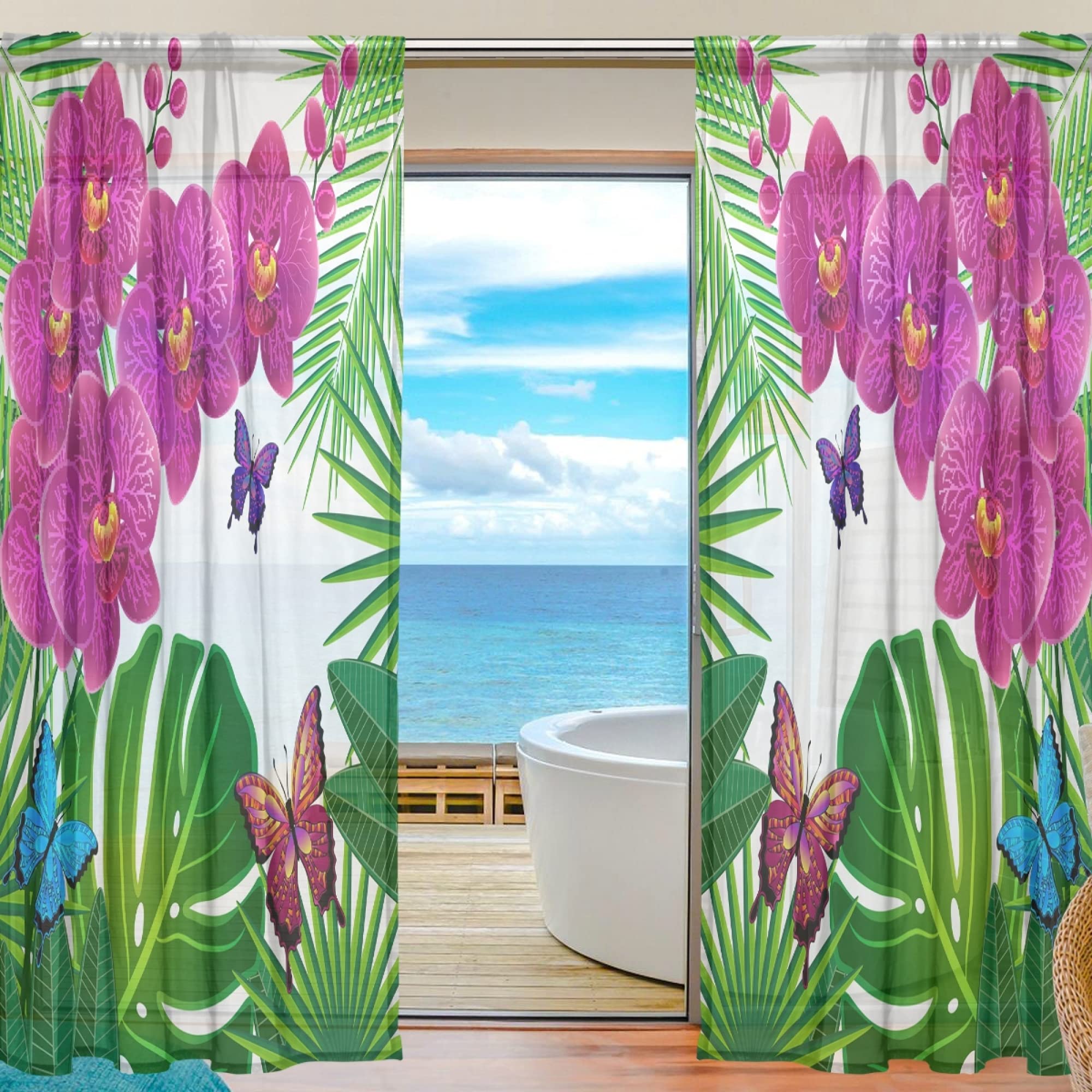 Fdit Tenda Voile Con Motivi Floreali – 1x2m, Rosa, Leggera E Traspirante Per Camera Da Letto E Soggiorno - 2