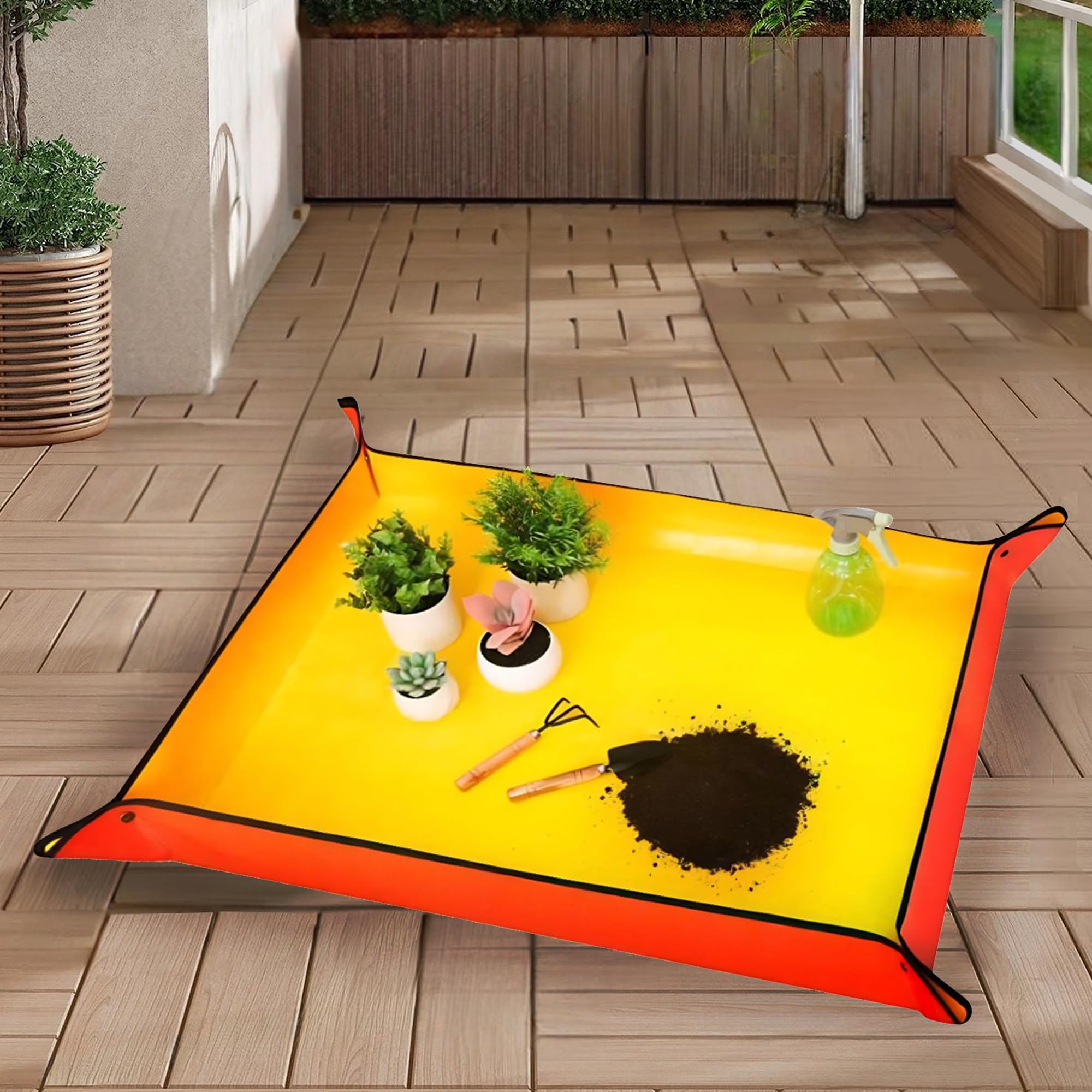 Gardening Repotting Mat for Plants - Waterproof Mat for Potting, Soil Change, Flower and Plant Care (50cm x 50cm, Yellow)
