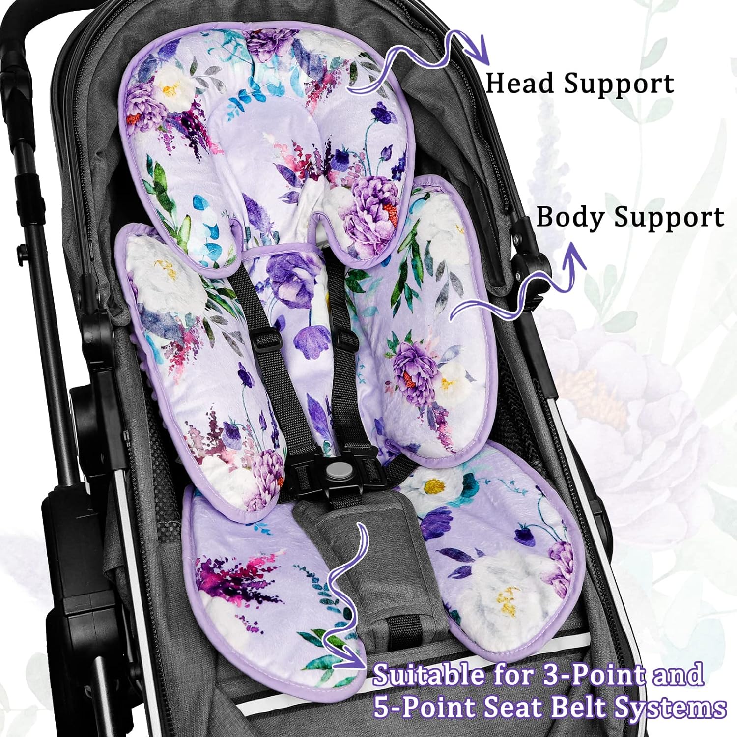 Infant Car Seat Insert & Car Seat Covers for Babies, Purple Baby Car Seat Head Support, Warm Infant Car Seat Cover, Windproof, Floral