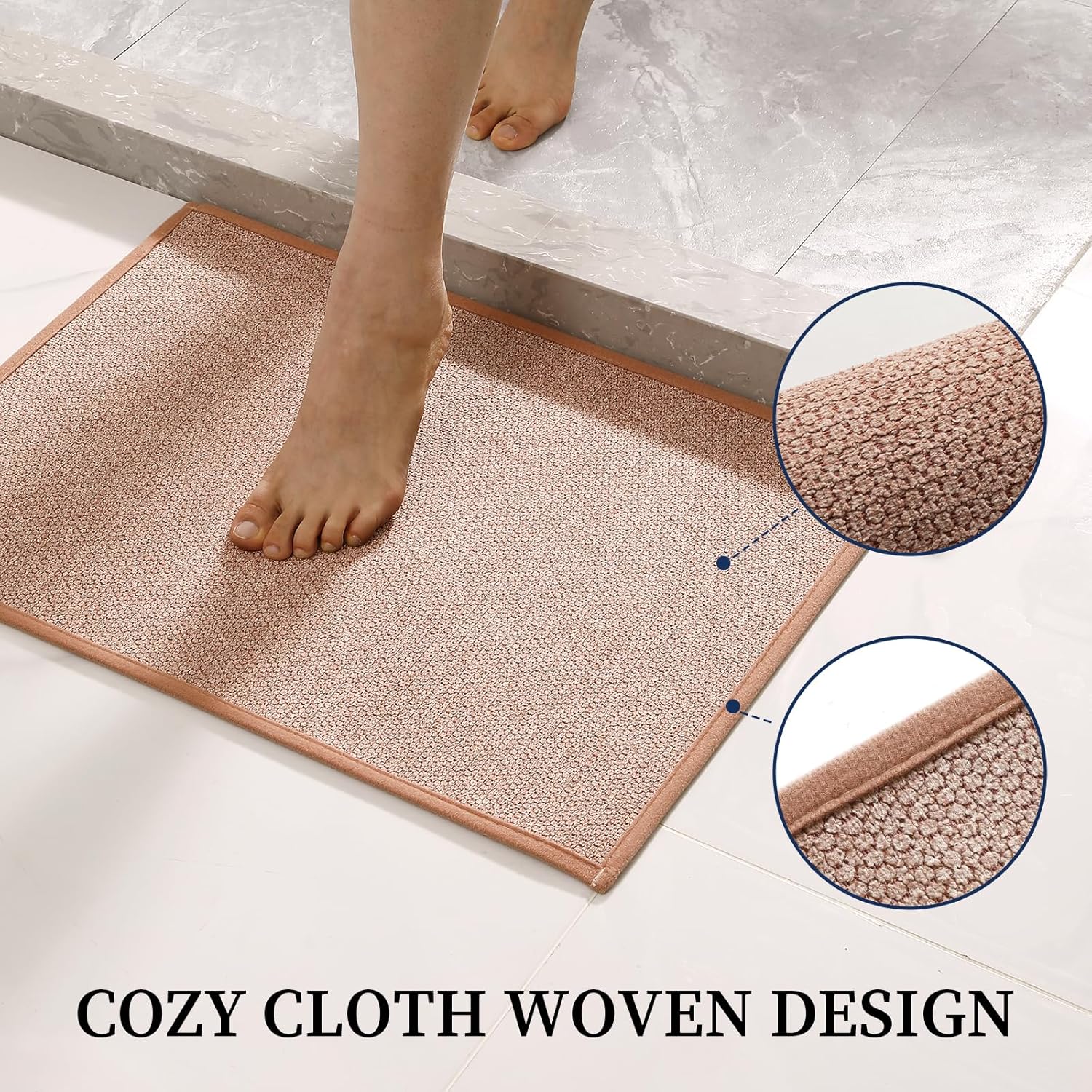 YIHOUSE Pink Bathroom Rugs Sets 2 Piece, Quick Dry Thin Bath Mat with Toilet Rug, Non Slip Absorbent Machine Washable, Bath Rugs for Tub Sink Home Decor (17"x24" + 17.5"x24" U-Shaped)