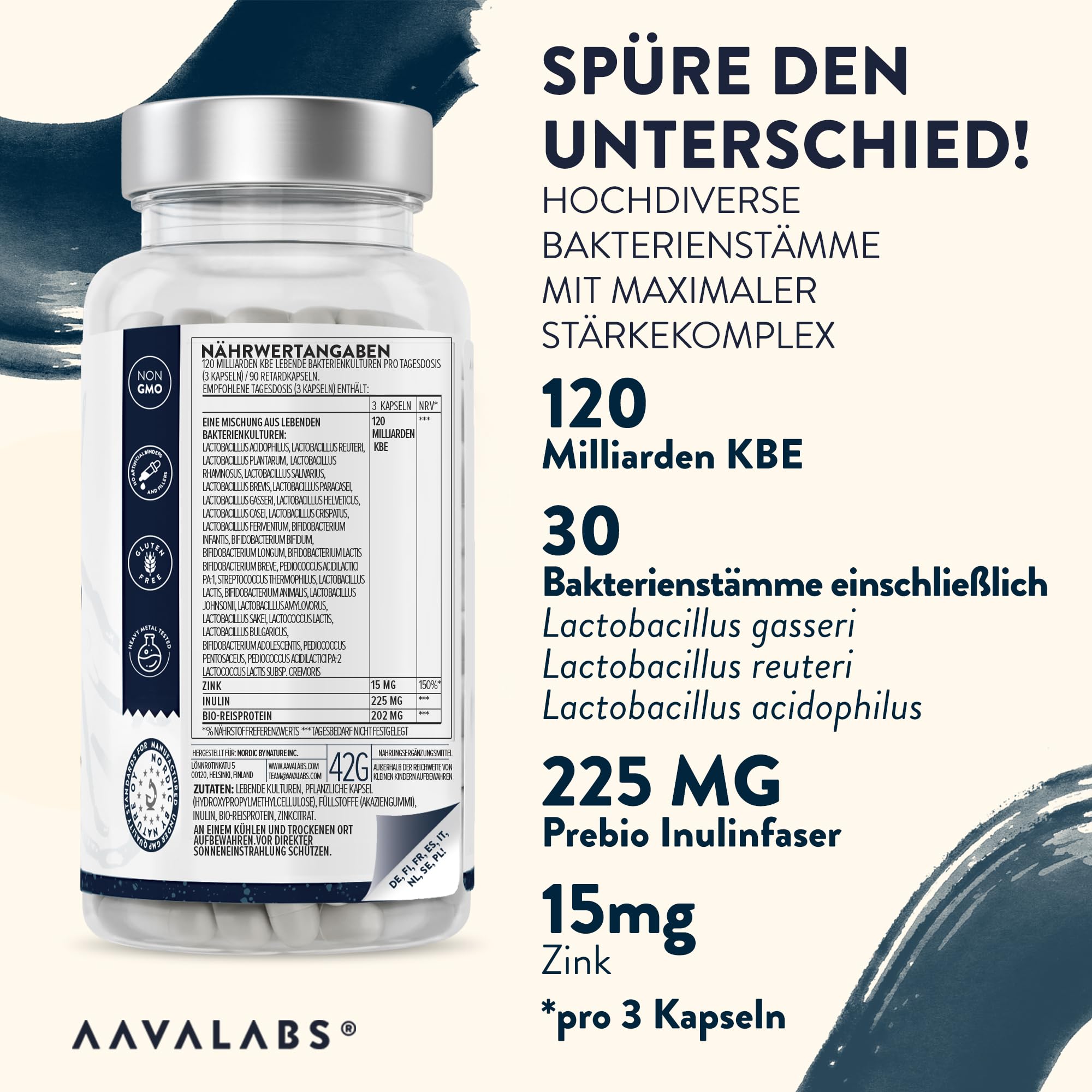 Premium Kulturen Komplex Darmflora 120MrdKBE, 30 Stämme Darmbakterien Probiotika: Lactobacillus Gasseri, Lactobacillus Reuteri, Lactobacillus Rhamnosus + Zink - 90 Stück (Packung mit 2)