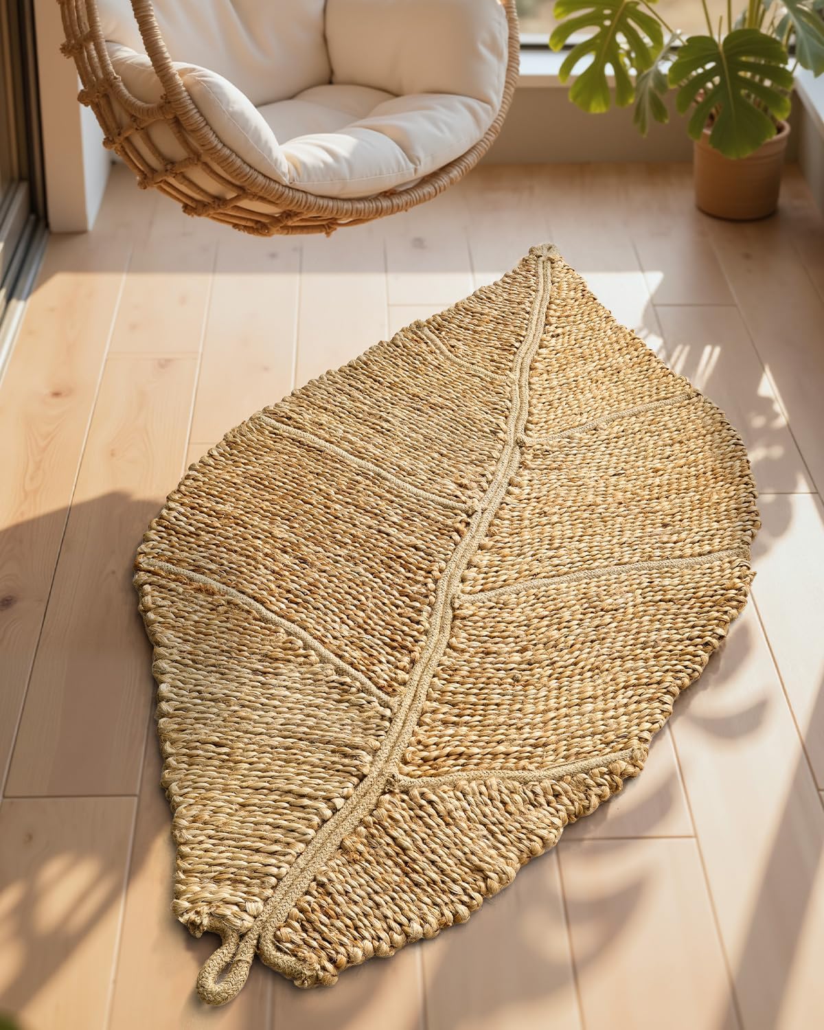 DEXI Jute Door Mat Inside Entryway Braided Woven, 24x35 Front Entrance Doormat Inside Leaf Shaped, Welcome Natural Fiber Entry Mats Farmhouse Home Decor, Beige - Image 2