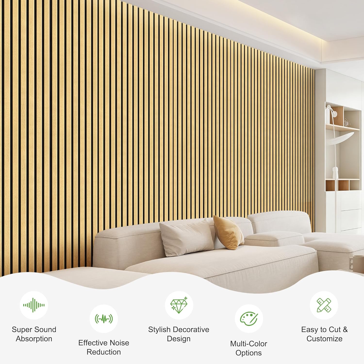 2 Pack Wood Panels for Wall, 48" x 24" Wood Slat Acoustic Panels, Acoustic Wall Panels for Interior Wall Decor, Sound Absorbing Wall Panels for Noise Reduction and Decoration, Cream Oak