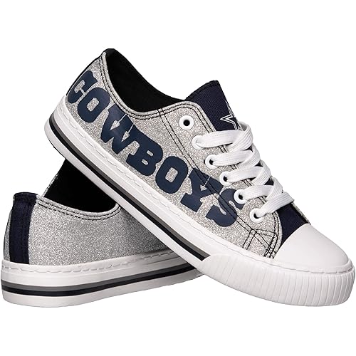 FOCO Dallas Cowboys NFL Womens Glitter Low Top Canvas Shoes - 8