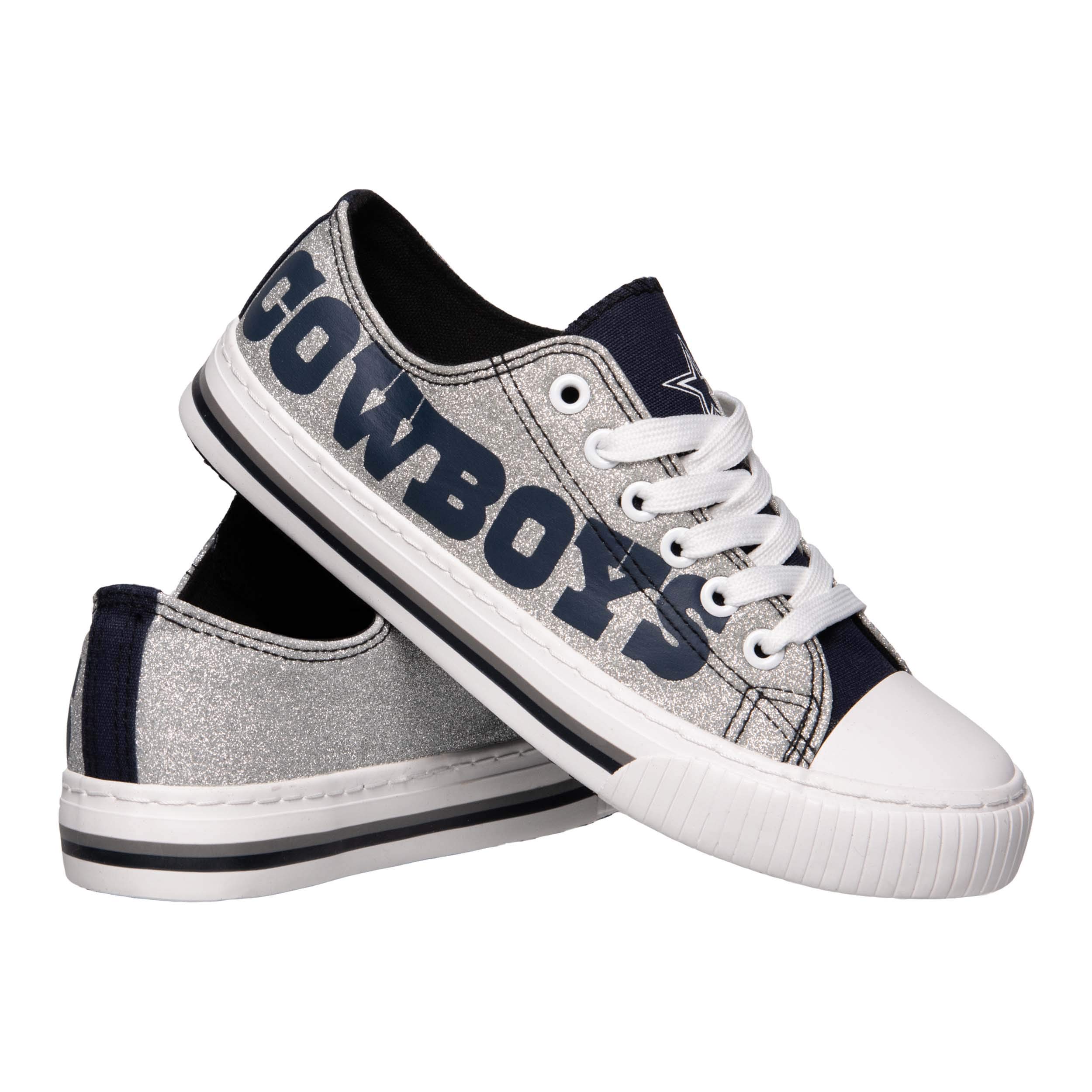 Womens NFL Team Logo Ladies Fashion Glitter Low Top Canvas Sneakers Shoes