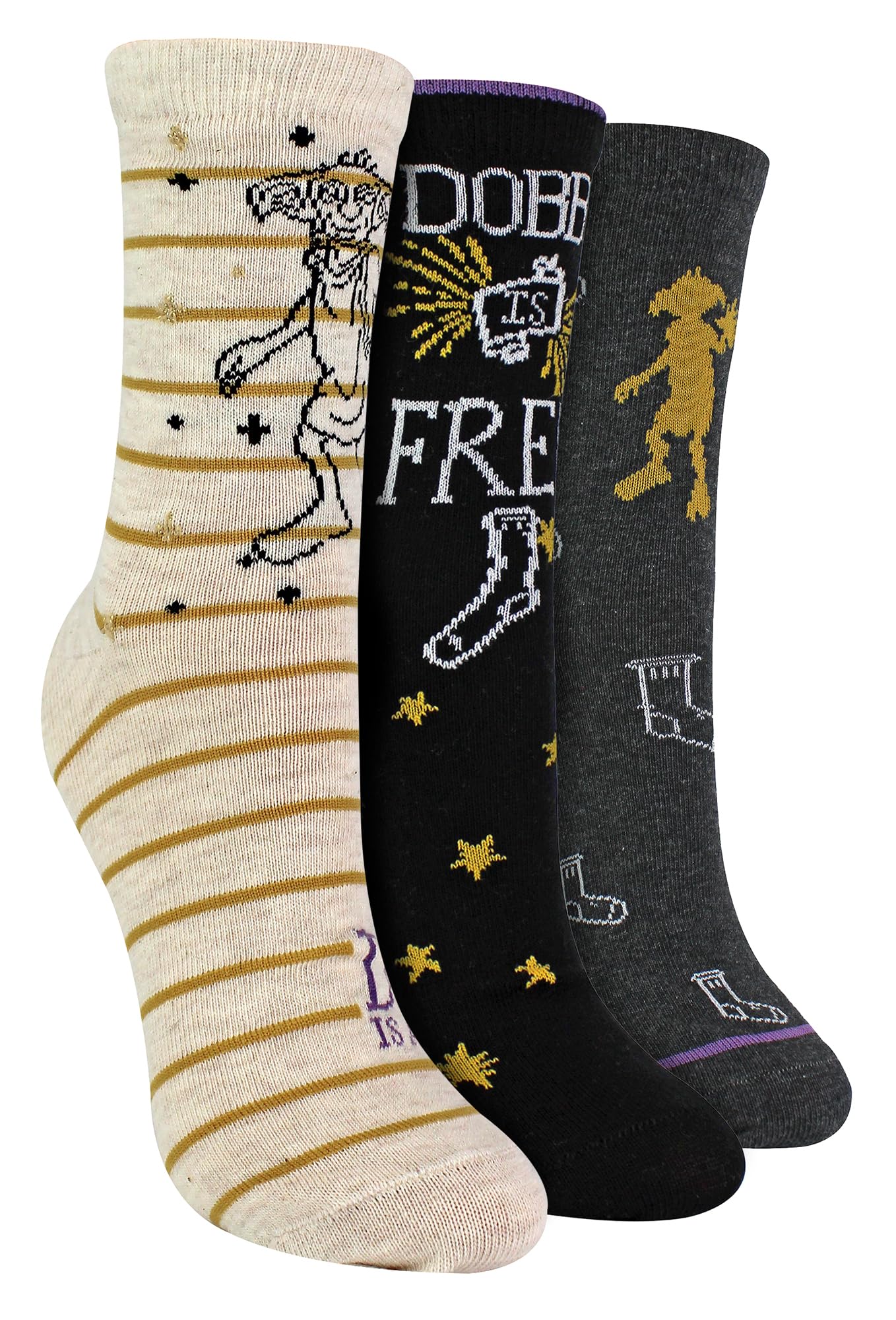 Harry Potter 3 Pair Multipack Women's Dobby is Free Socks | Novelty Socks for Ladies Gifts