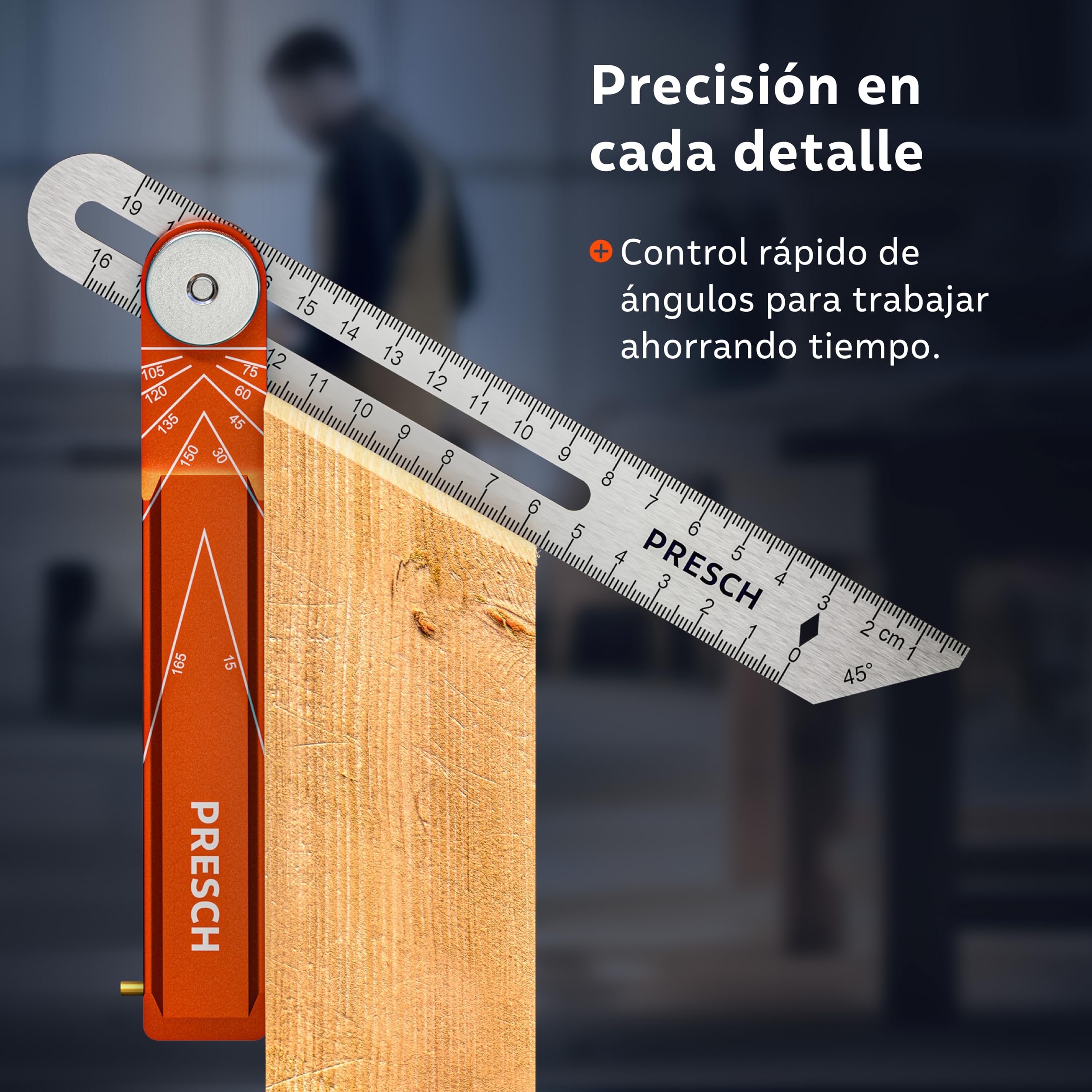 Presch Falsa Escuadra incl. regla adicional - 190mm & 270mm - Transferir ángulos de extrema precisión - Regla con función trazado fabricada en aluminio mecanizado con precisión y acero inoxidable