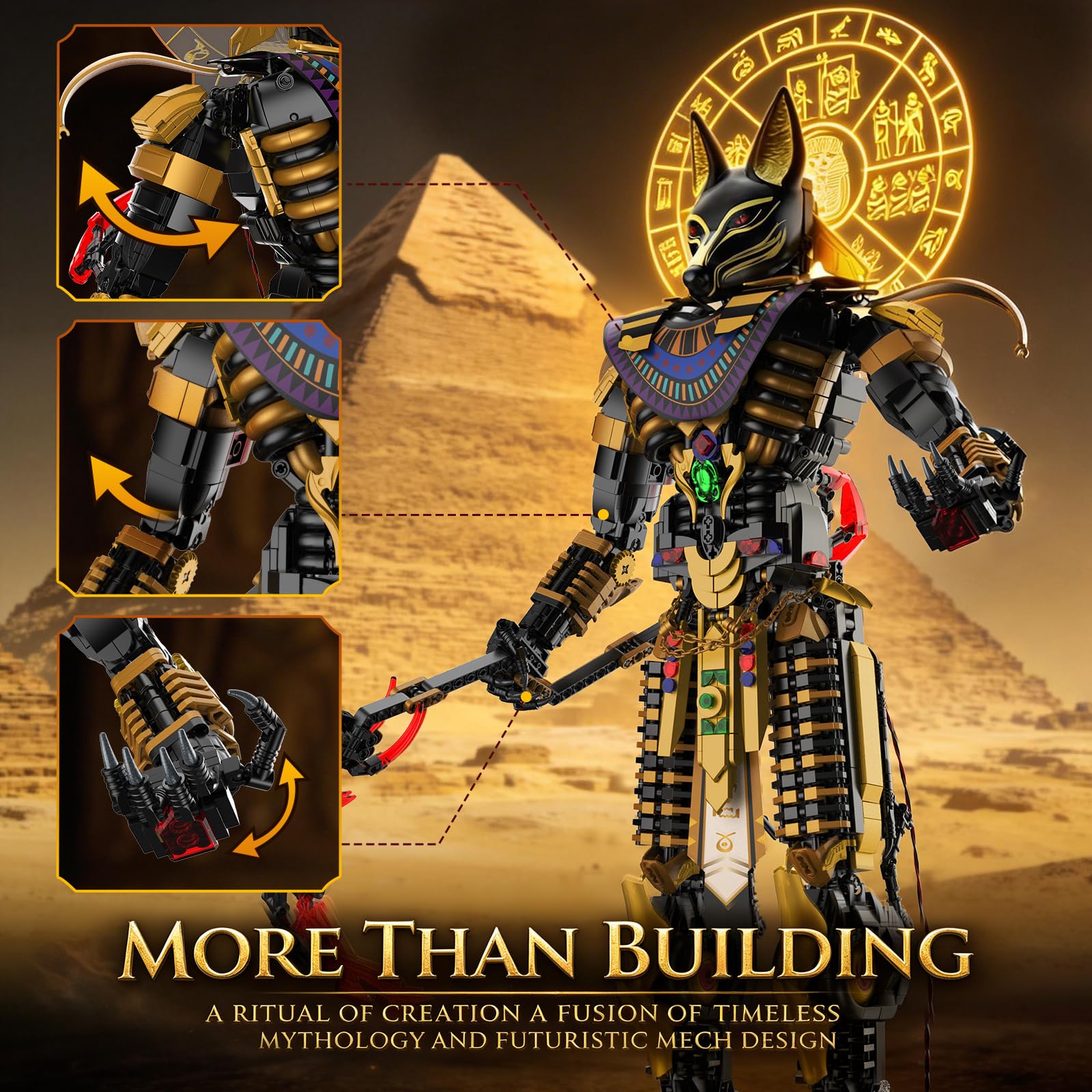 JMBricklayer Anubis Bausteine Erwachsene, Altes Ägyptischer Gott Figur Bauspielzeug, Groß Mythisch Ägypten Hundekopf Statue Dekor Modell, Höhe 66cm, Bausatz Geschenke für Mythologie Liebhaber