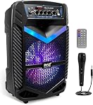 Portable Bluetooth PA Speaker System - 400W Rechargeable Outdoor Bluetooth Speaker Portable PA System with 8” Subwoofer 1” Tweeter, Recording Function, Mic in, Party Lights USB/SD, Radio