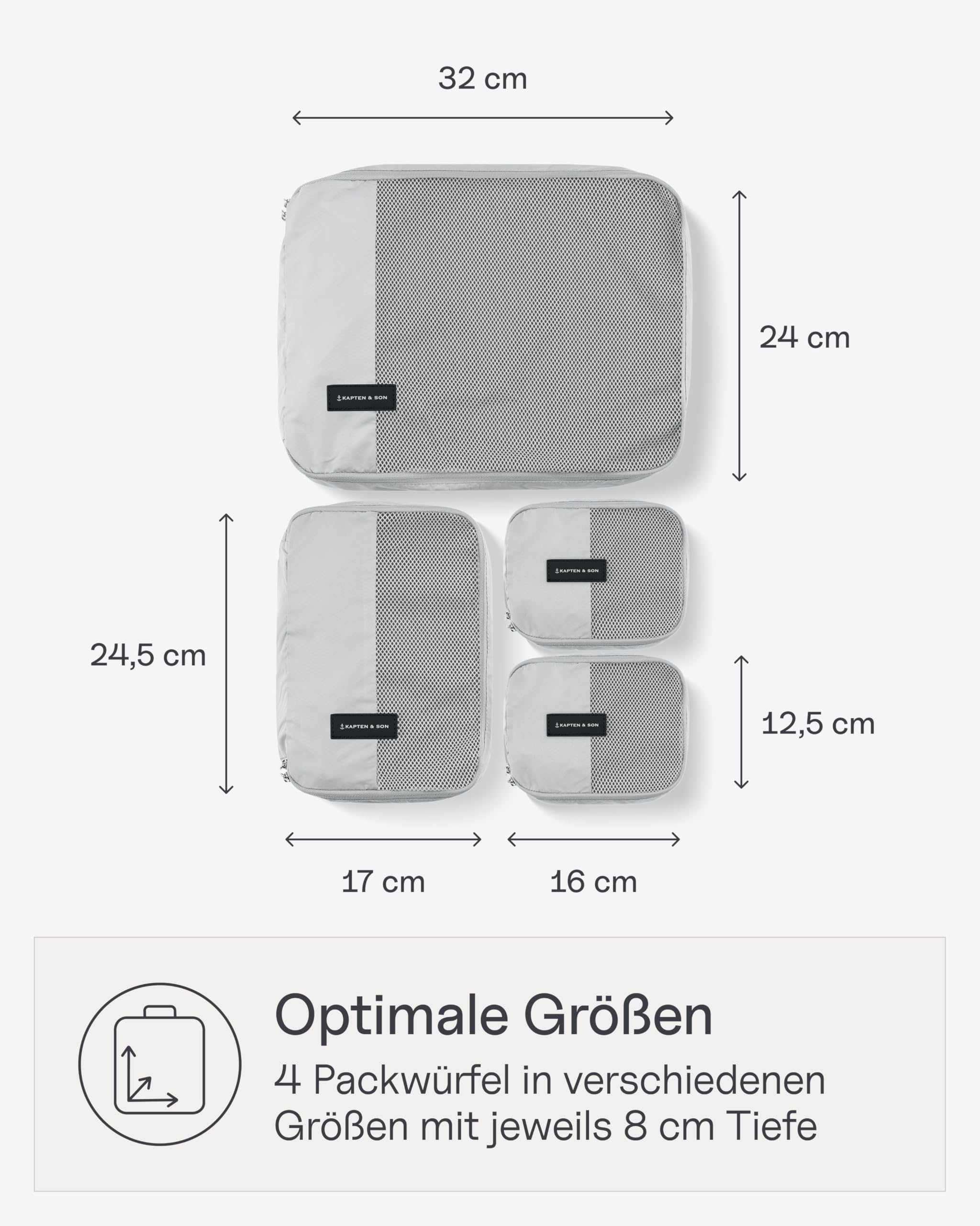 Kapten & Son Packing Cubes Set Small All Black Koffer Organizer 4er Set | 4er Set Packwürfel für Handgepäckkoffer (2x Small, 1x Medium, 1x Large) Koffer Organizer Set aus veganem Tech-Material