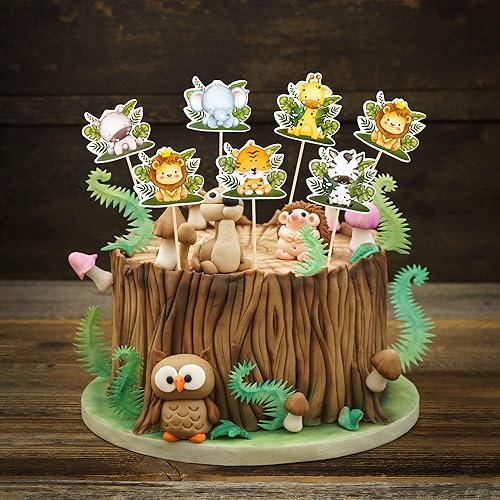 Miniatura 7 de 36 piezas de decoración de cupcakes para fiesta de bosque, bosque, animales del bosque, decoración para cupcakes, temática salvaje, decoración de