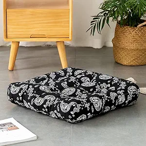 HIGOGOGO Boho Floor Pillow, Dragon Pattern Meditation Pillow Square Seat Cushion Yoga Cushion India Seating Pad for Living Room Bedroom Balcony Garden Party Decoration, Black, 22x22 Inch