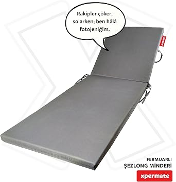 Xpermate Katlanır Şezlong Minderi 180x60x5 cm Fermuarlı Su İtici Kamp Yatağı Gri