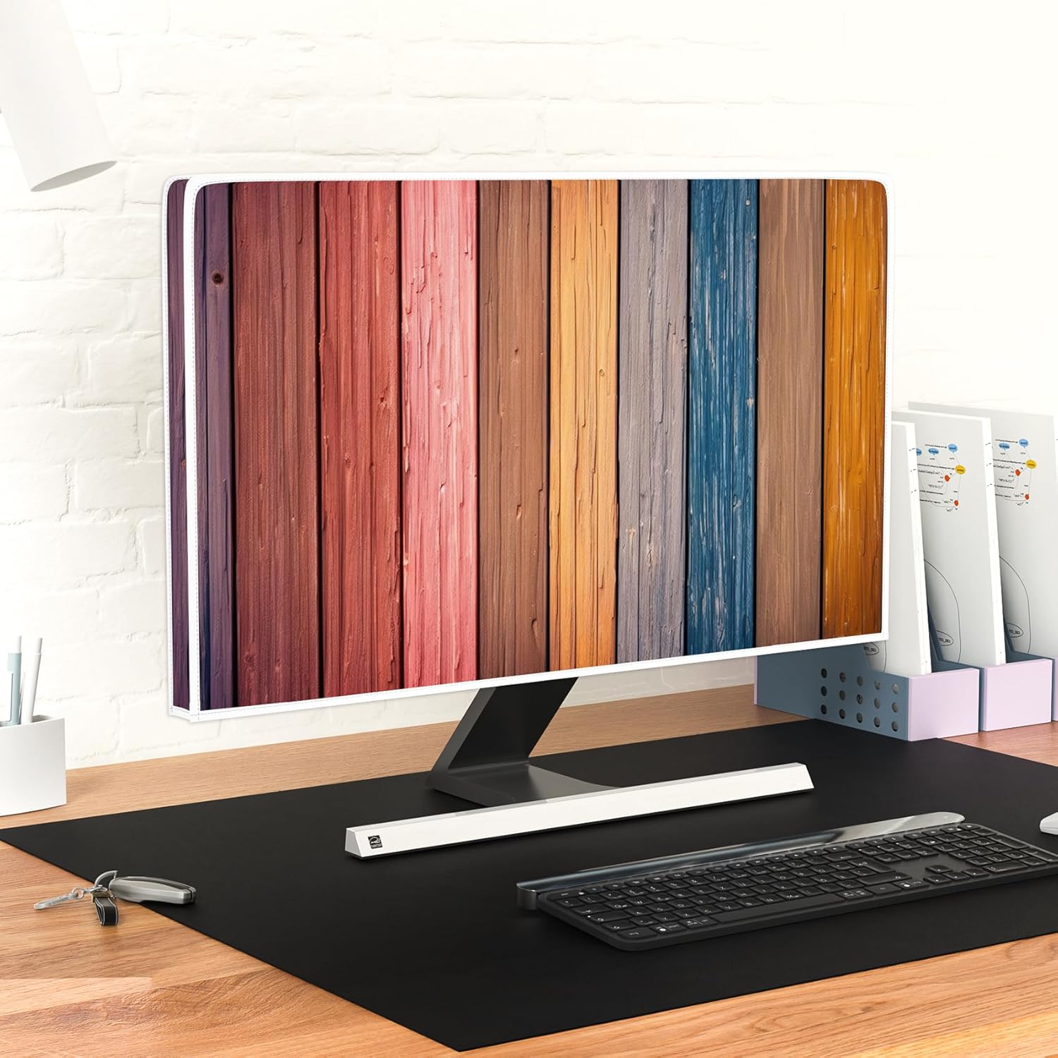 Baocicco Waterproof Television Covers 70 Inch Anti-Static Dust-Proof TV Display Protectors Protective Sleeve Compatible with Screen TV Desktop TVs,Colorful Wooden Board Design