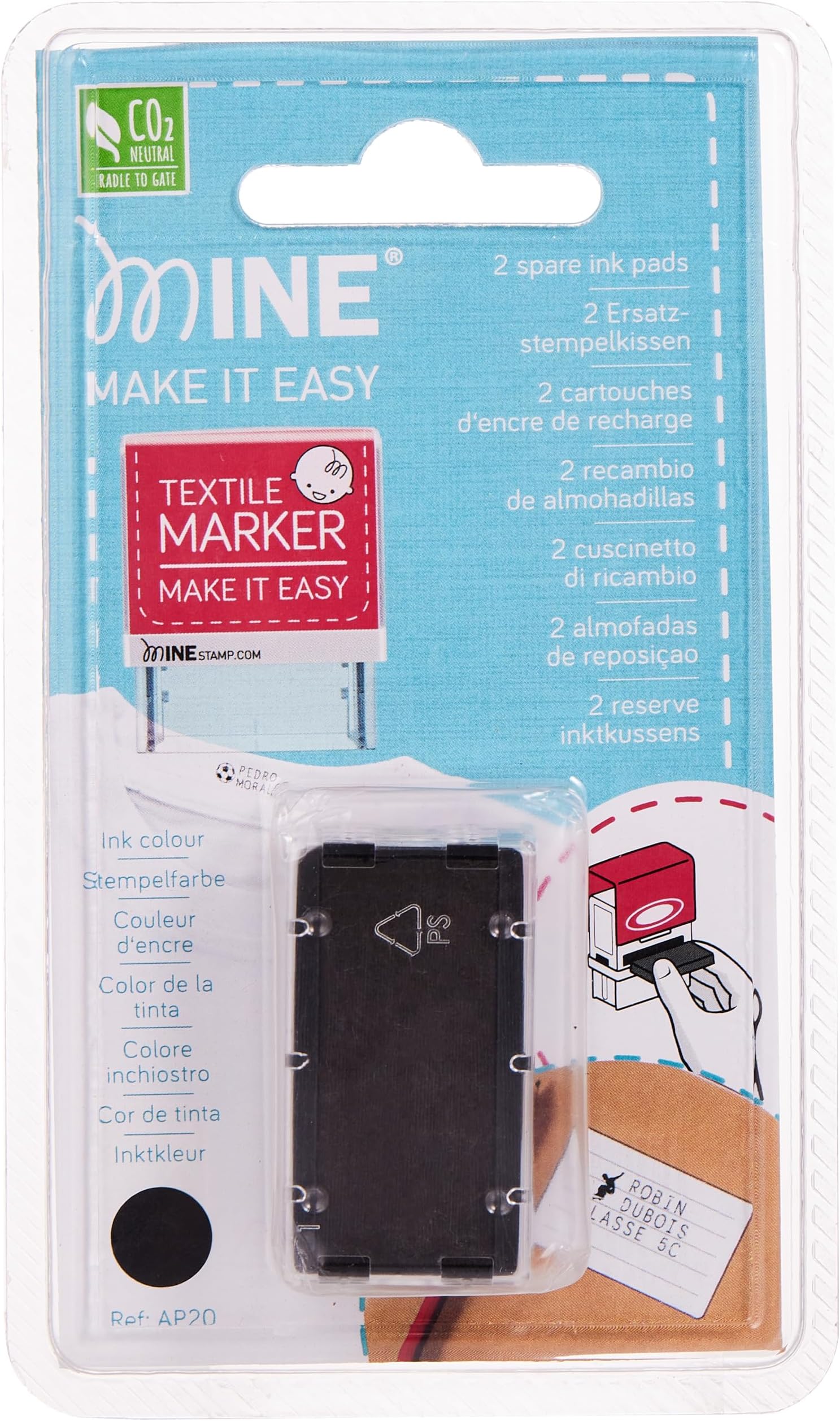 Mine Stamp Ink Refill for Mine Stamp Clothing and Bookmarks Smart | Stamp Ink | Permanent Textile Ink Cartridges | Wash Resistant | Colour Black