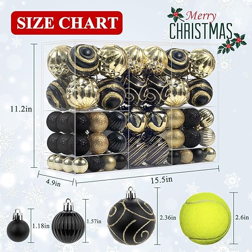 Miniatura 2 de Juego de 100 adornos de bolas de Navidad, decoración de árbol de Navidad negro y dorado, bolas decorativas colgantes inastillables con lazo para
