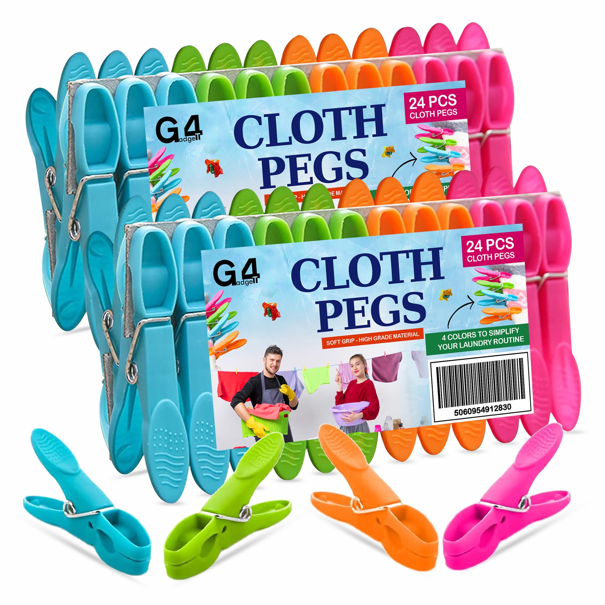 G4GADGET Clothes Pegs 48 Pack – Strong Grip Plastic Pegs for Washing Line, Durable Laundry Clips for Indoor & Outdoor Drying