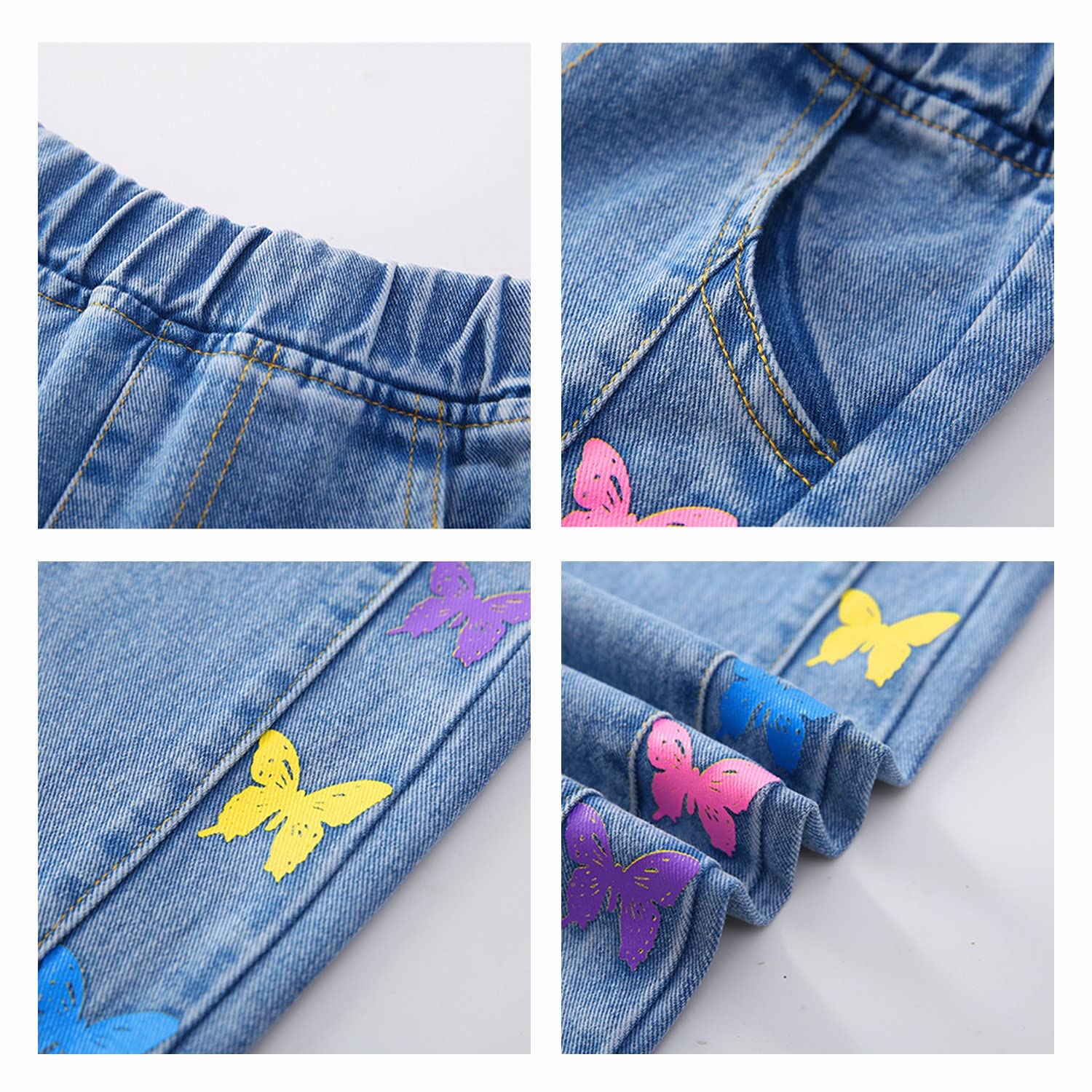 Rolanko Jeans Bambino, Pantaloni Denim Blu Dritto Fori Vintage per Bambini