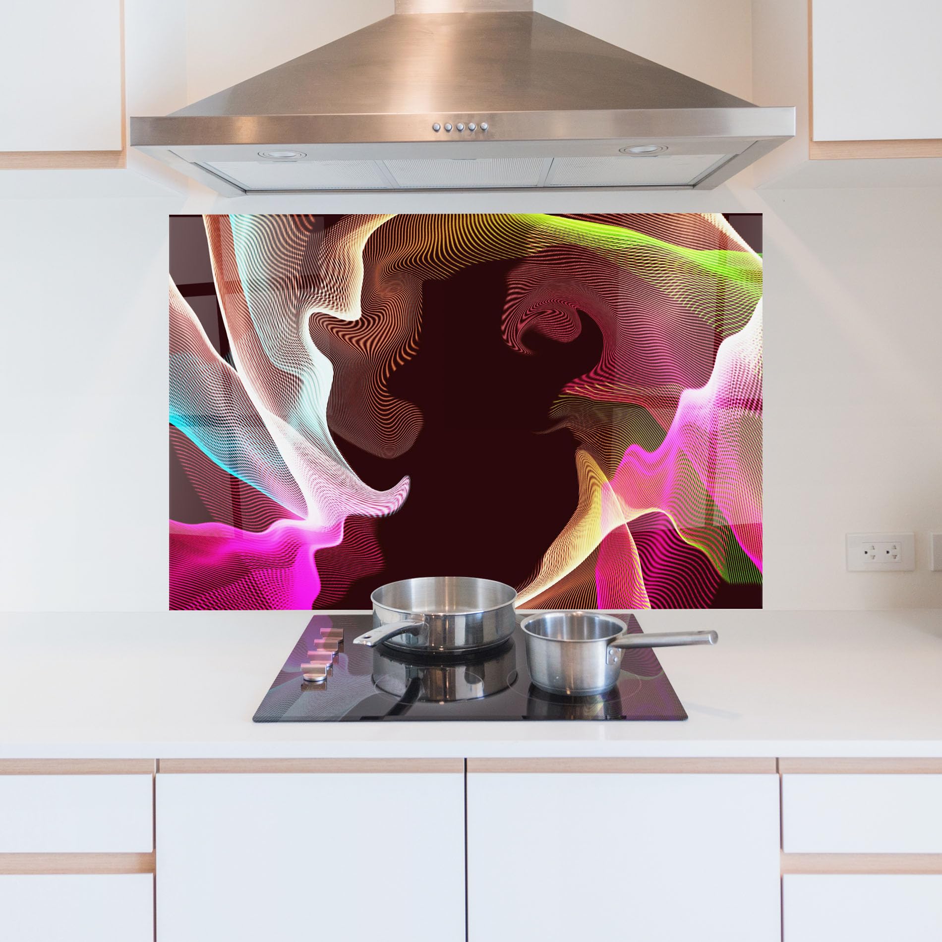 ARTHUB® Crédence de Cuisine en Verre 60x100 cm, Abstract Wave Effect | Protection Contre Les éclaboussures, Revêtement Mural en Carreaux, Plaque en Verre, Verre trempé, Abstrait
