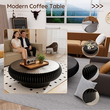 Round Fluted Drum Coffee Table,BL
