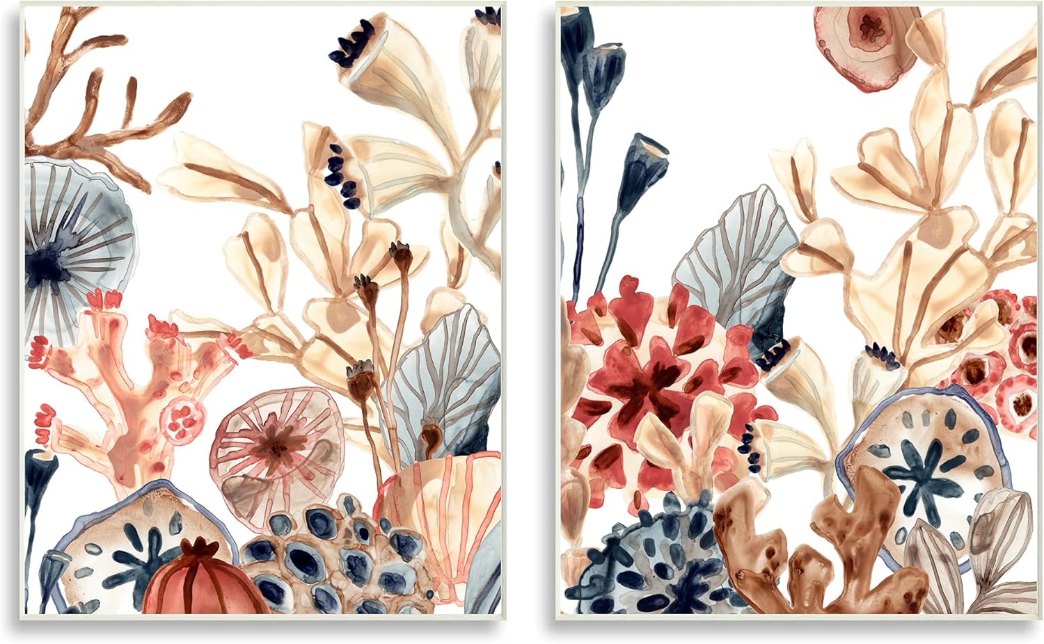 Stupell Industries Tropical Ocean Floor Plant Life Expressive Abstract Coral, Design by June Erica Vess Wall Plaque, 2pc, Each 13 x 19, Multi-Color
