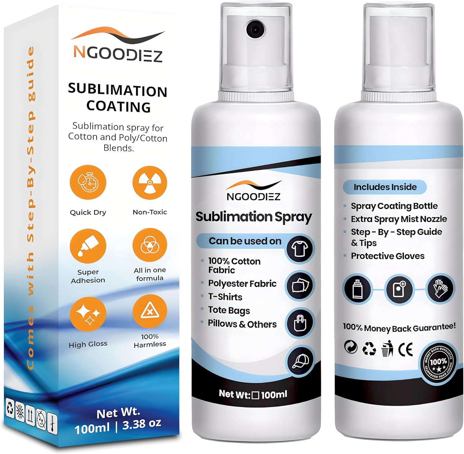 Sublimation Spray - Anti-Fade and Washable - Sublimation Spray Cotton with One-Step Application - Sublimation Spray For All Materials - Sublimation Coating Includes Extra Spray & Detailed Guide -100ml
