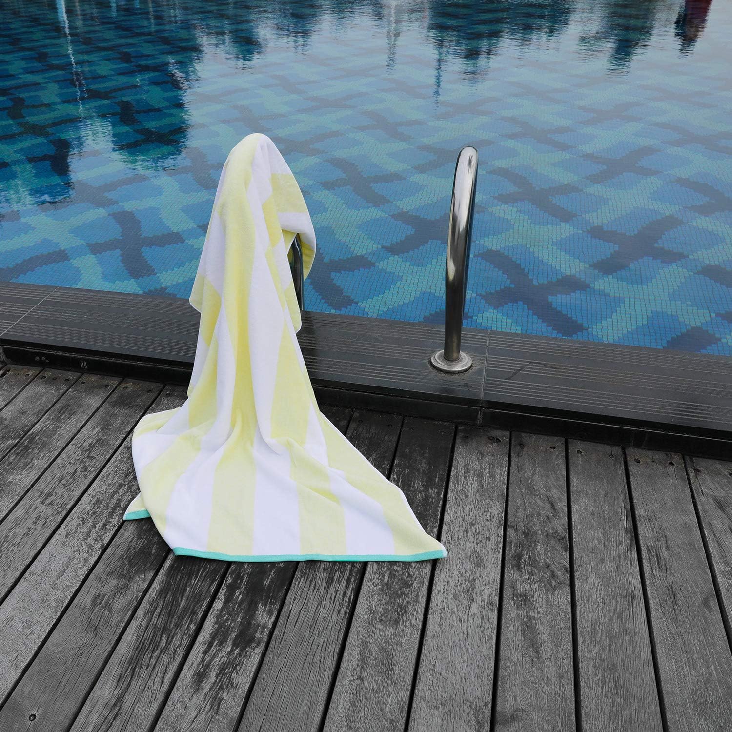Cotton Oversized Beach Towel - Large 70 x 35 Inch Pool Towel, Yellow Striped Quick Dry Swimming Cabana Towel - Image 4