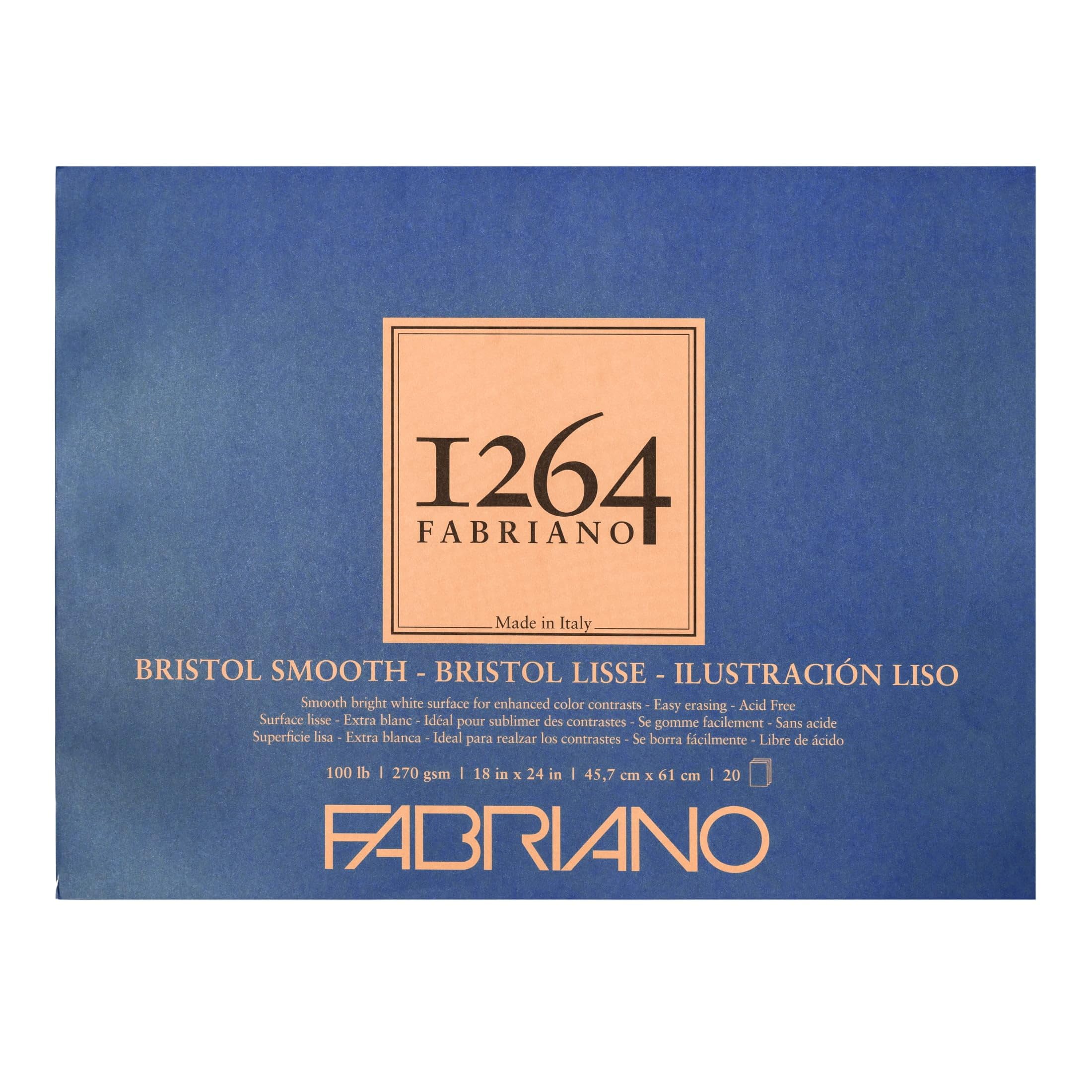 Fabriano Bloc Bristol lisse, blanc, 18 x 24 cm