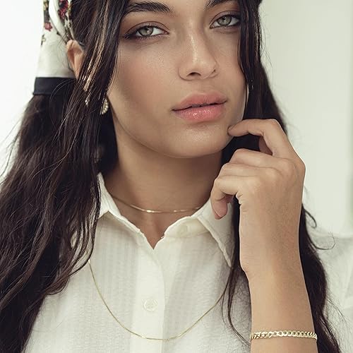 Miniatura 5 de KISPER Collar de Cadena de Eslabones de Caja de Plata Esterlina 925 Chapada en Oro Italiano de 18K con Corte de Diamante para Mujeres y Hombres