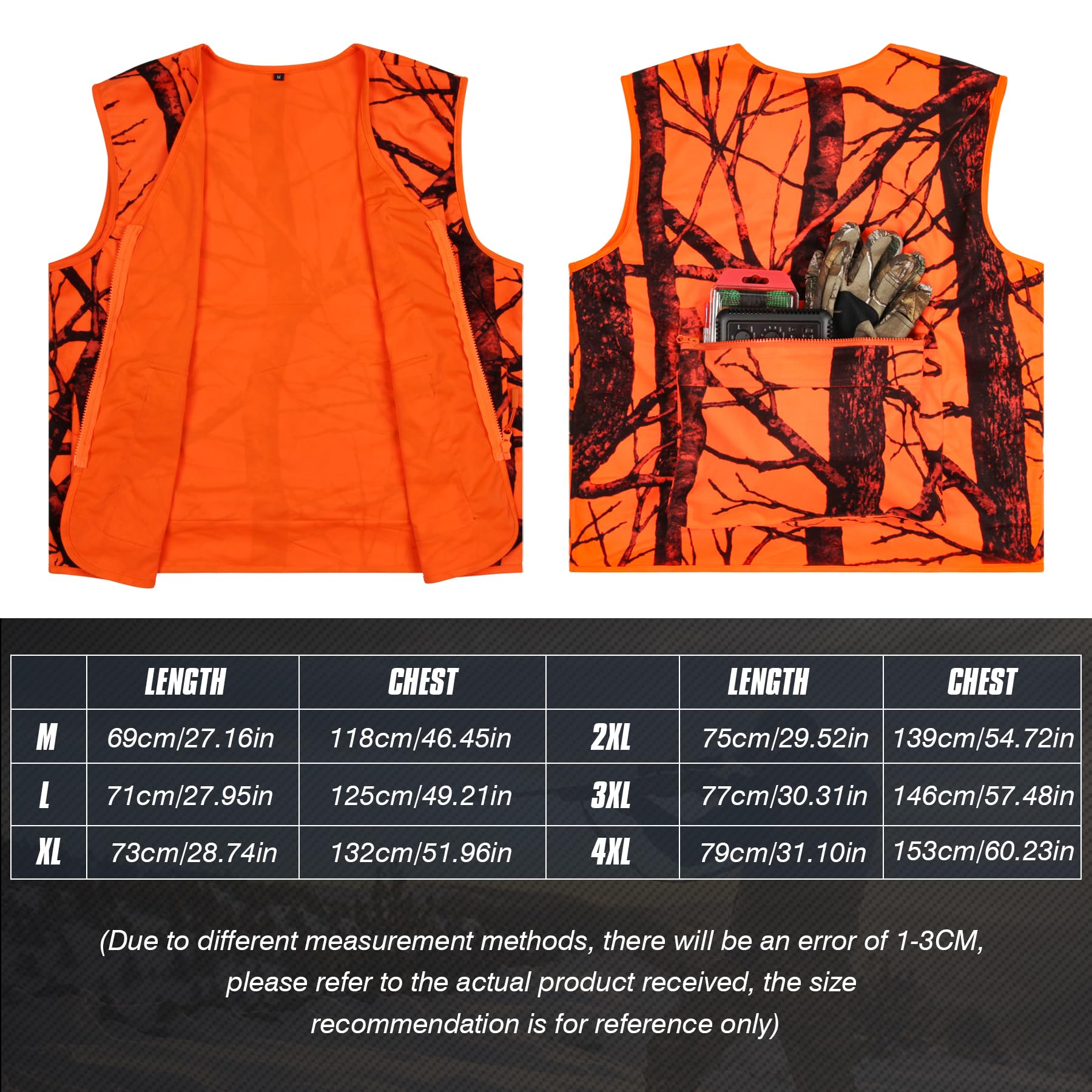 Blaze - Gilet da caccia arancione con tasca, gilet mimetico leggero per caccia al cervo per grandi giochi