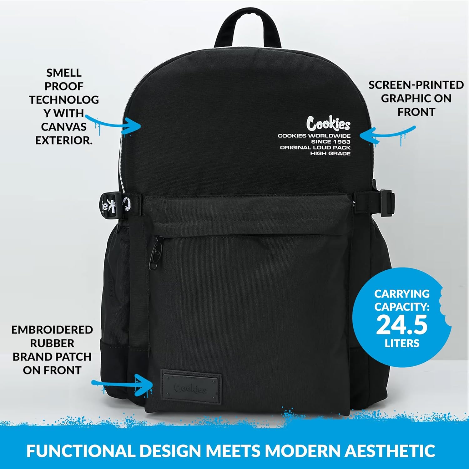 COOKIES Off The Grid Smell Proof Backpack – Odor Proof Travel Backpack with Laptop Sleeve, Multiple Pockets, 24.5L Capacity – Durable School, Gym, Work, Office & Everyday Streetwear Bag - Blue Camo - Image 2