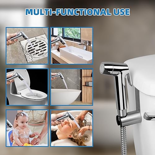 Miniatura 5 de Hibbent Accesorio rociador de manguera para grifo de fregadero con 10 adaptadores, bidé de mano de doble función, enjuague y cabezal de ducha, para