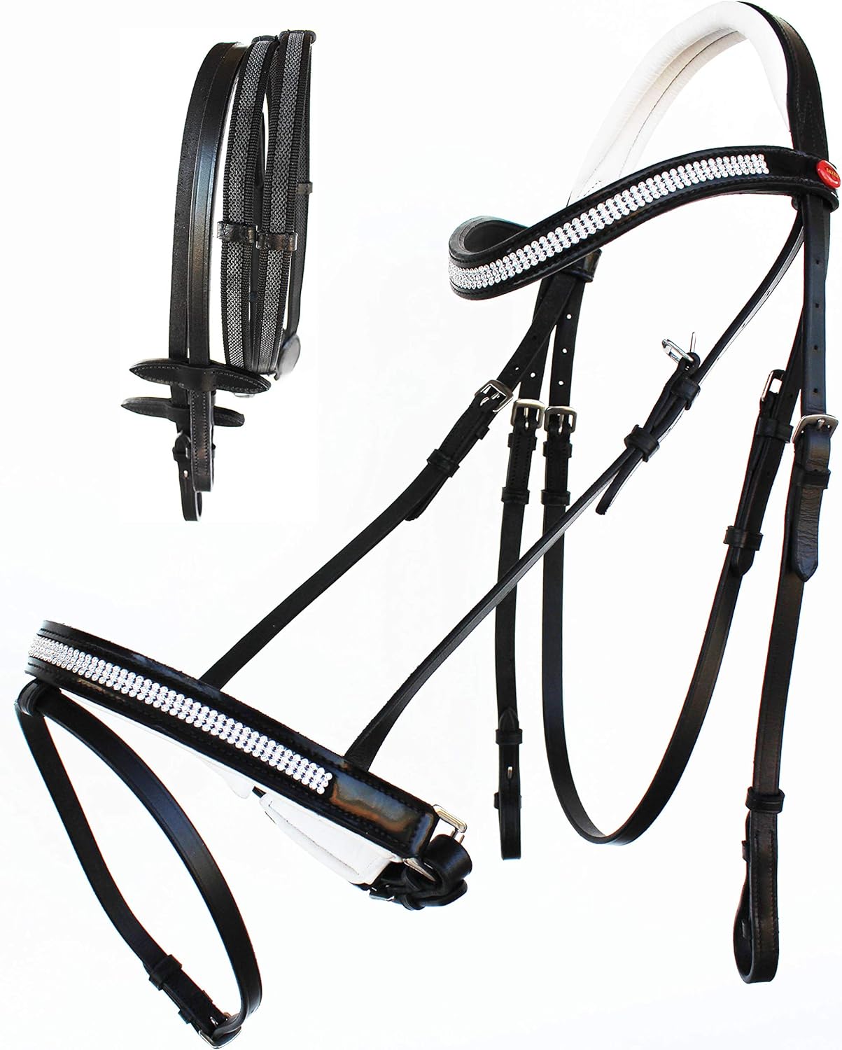 CHALLENGER English Horse COB All Purpose Padded Leather Removeable Flash Bridle Reins 803478BKC