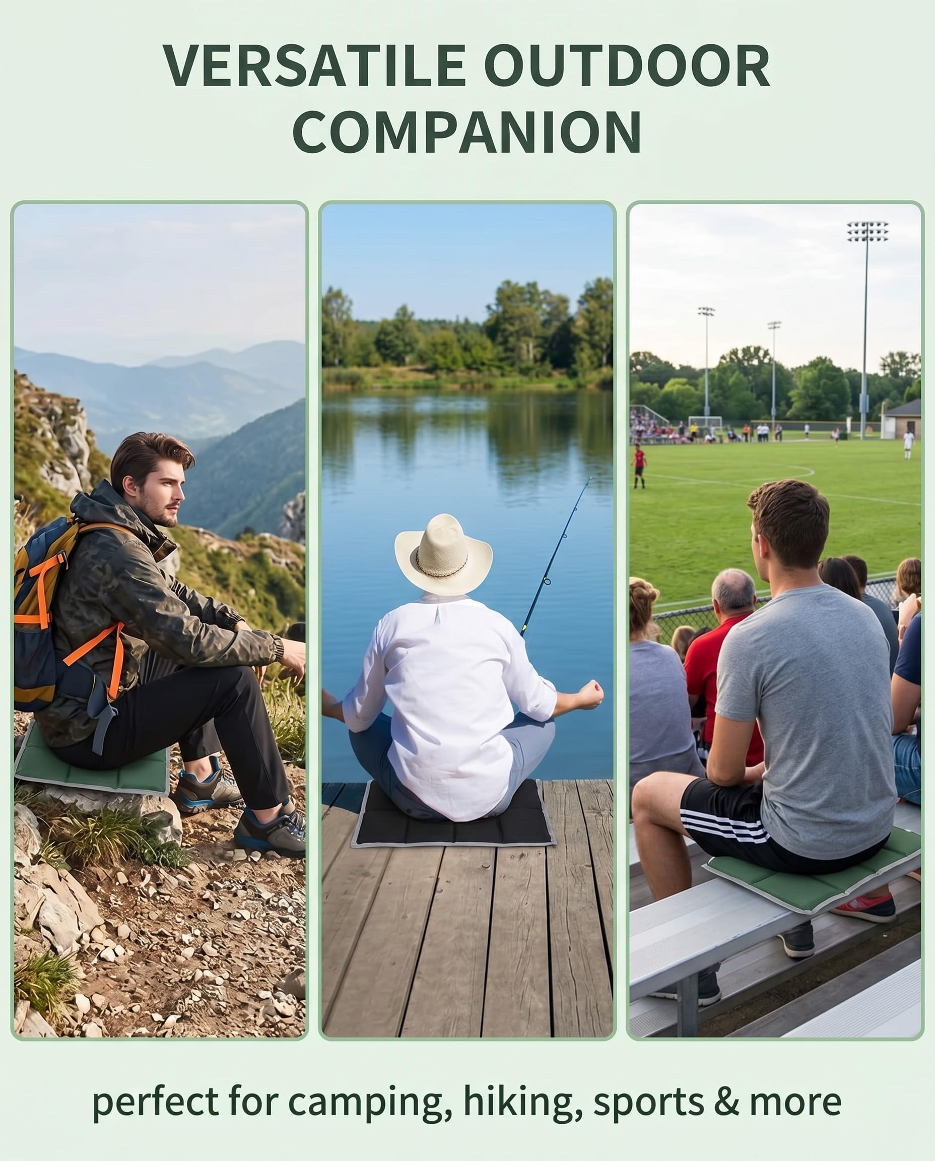 2 Pezzi Cuscino Seduta Outdoor, 600D Oxford Impermeabile Pieghevole, Verde Militare, Nero, Isolante Termico per Campeggio, Escursioni, Stadio, Picnic
