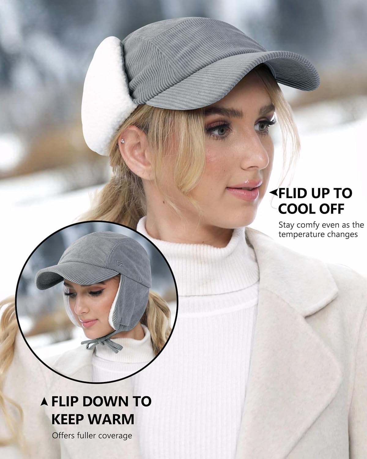 GADIEMKENSD Winter Trapper Hat with Ear Warmer Flaps Corduroy Baseball Cap for Men and Women - Image 2