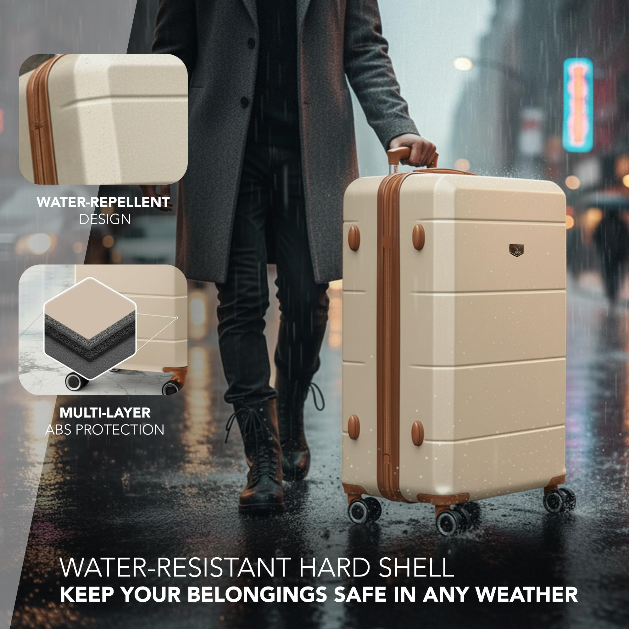 LUGG - Jetset 40cm Suitcase - 40x30x20cm- Ryanair Compatible - Underseat Size - Hard Shell ABS - Spinner & Removable Wheels - Lightweight Travel Luggage- Cream/Brown — view 61