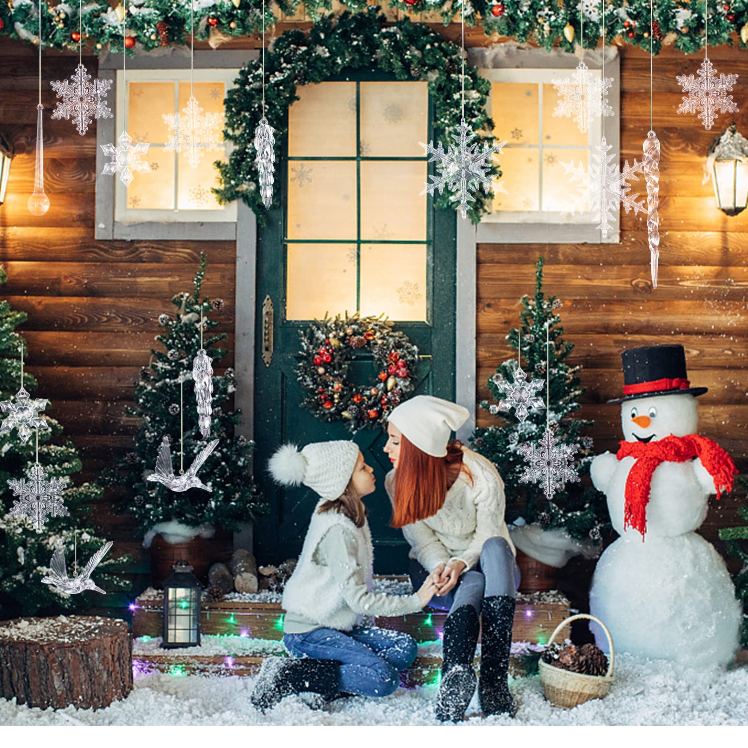 40 Stück Kristall Schneeflocken - Acryl Weihnachtsbaum Schmuck