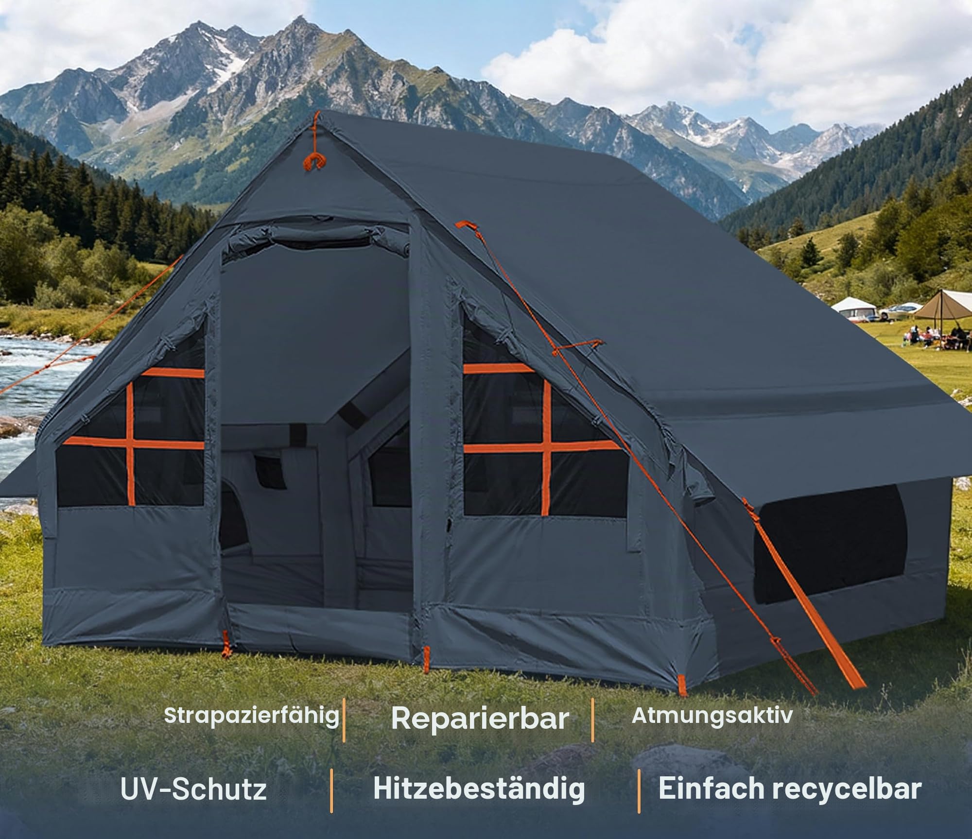 SHANQUAN Aufblasbare Zelte für Camping mit Ofenanschluss, 2/4/6/8 Personen, einfach aufzubauende aufblasbare Zelte für alle Jahreszeiten, wasserdichtes aufblasbares Warmzelt, Air-Glamping-Zelt