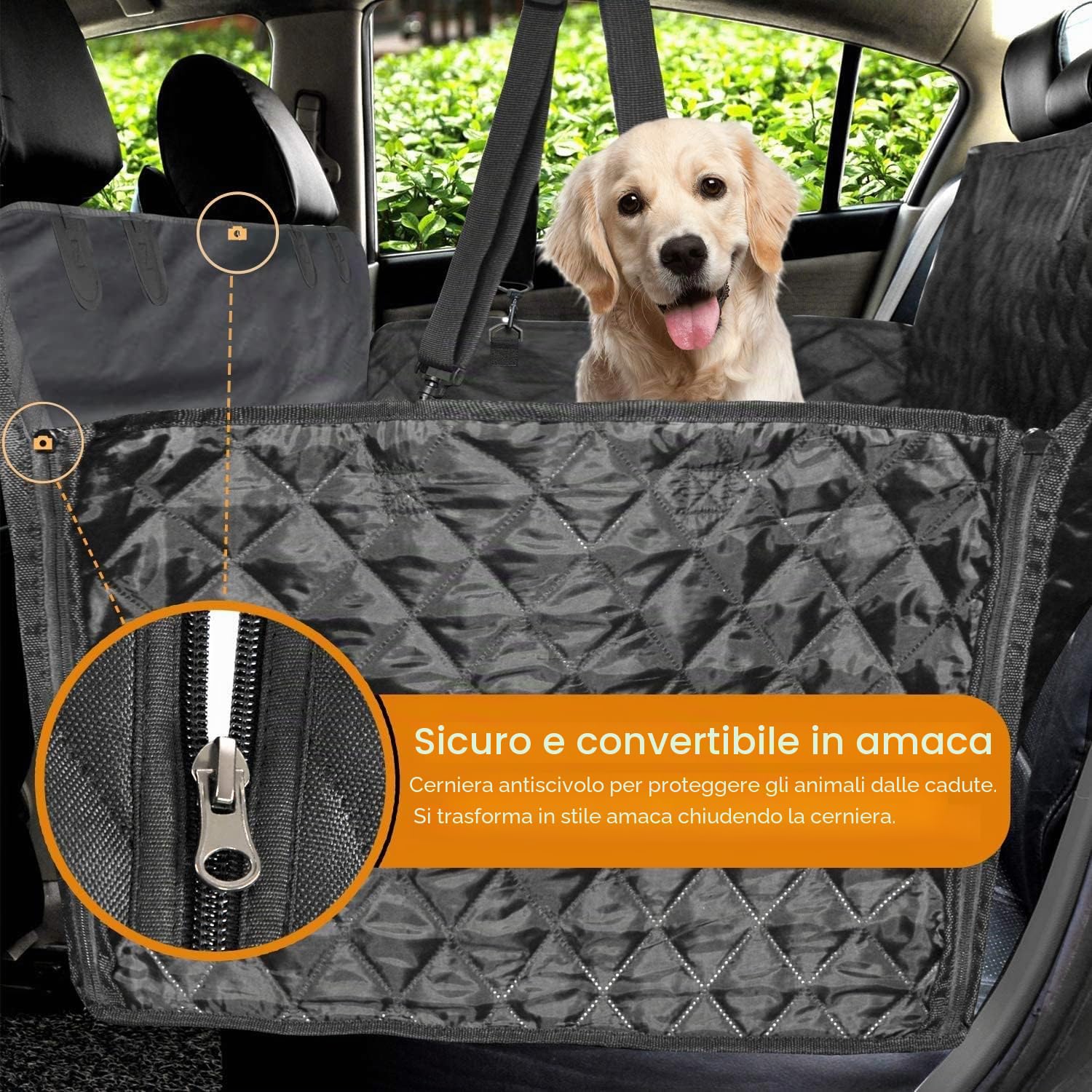 BingoPaw Coprisedili per auto per cani, protezione sedile auto per cane, protezione sedile posteriore, auto, tansport cane, impermeabile, misura universale (124 x 138 cm)