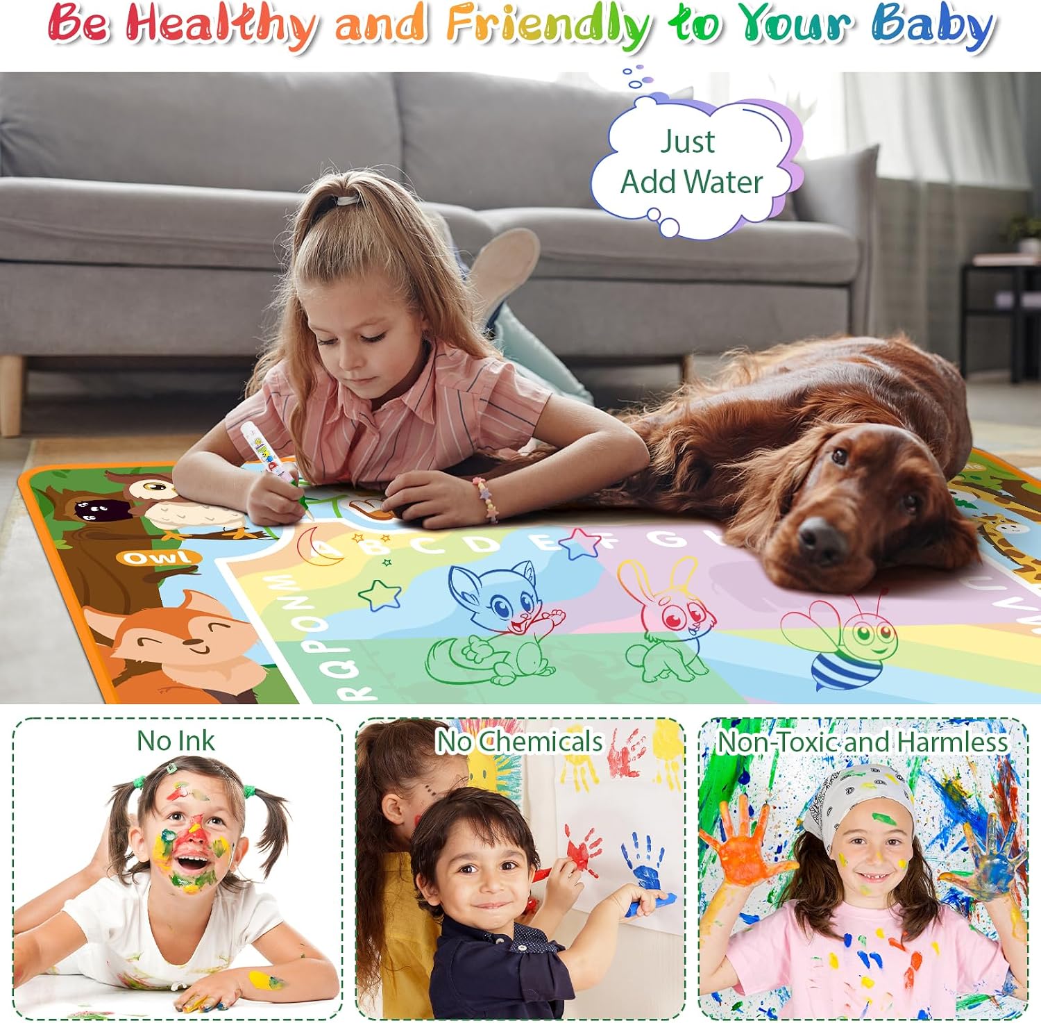40 x 32 Inch Water Doodle Mat for Kids,Mess Free Coloring, Educational Toys | Water Painting Writing Drawing Mat,Extra Large Magic Toys for Boys Girls Age 3 4 5 6 7 8 Years Old Christmas Birthday Present