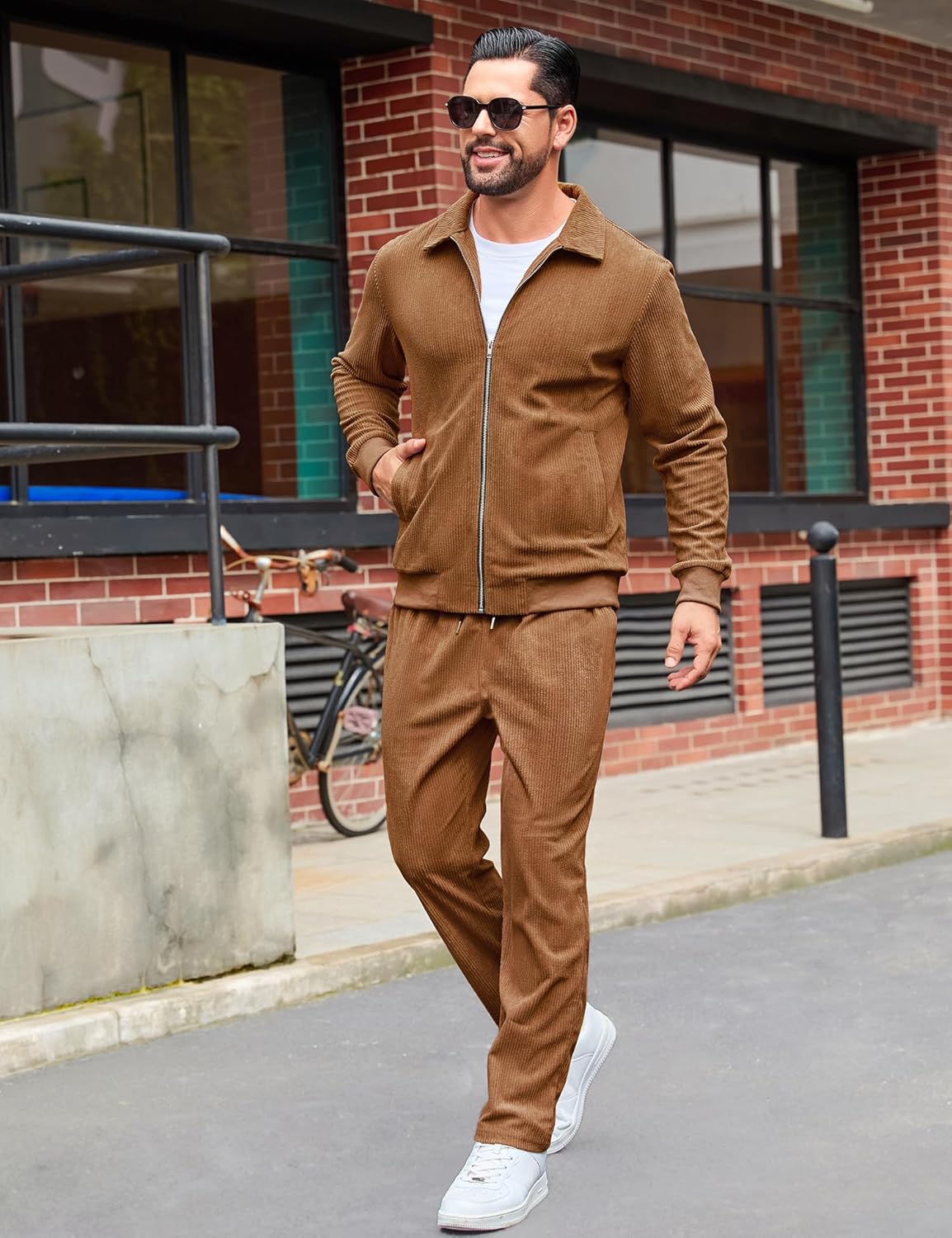 LecGee Men's Corduroy Shacket and Pants Outfits 2 Piece Long Sleeve Causal Autumn Winter Jacket Tracksuit Overshirt Set - Image 2